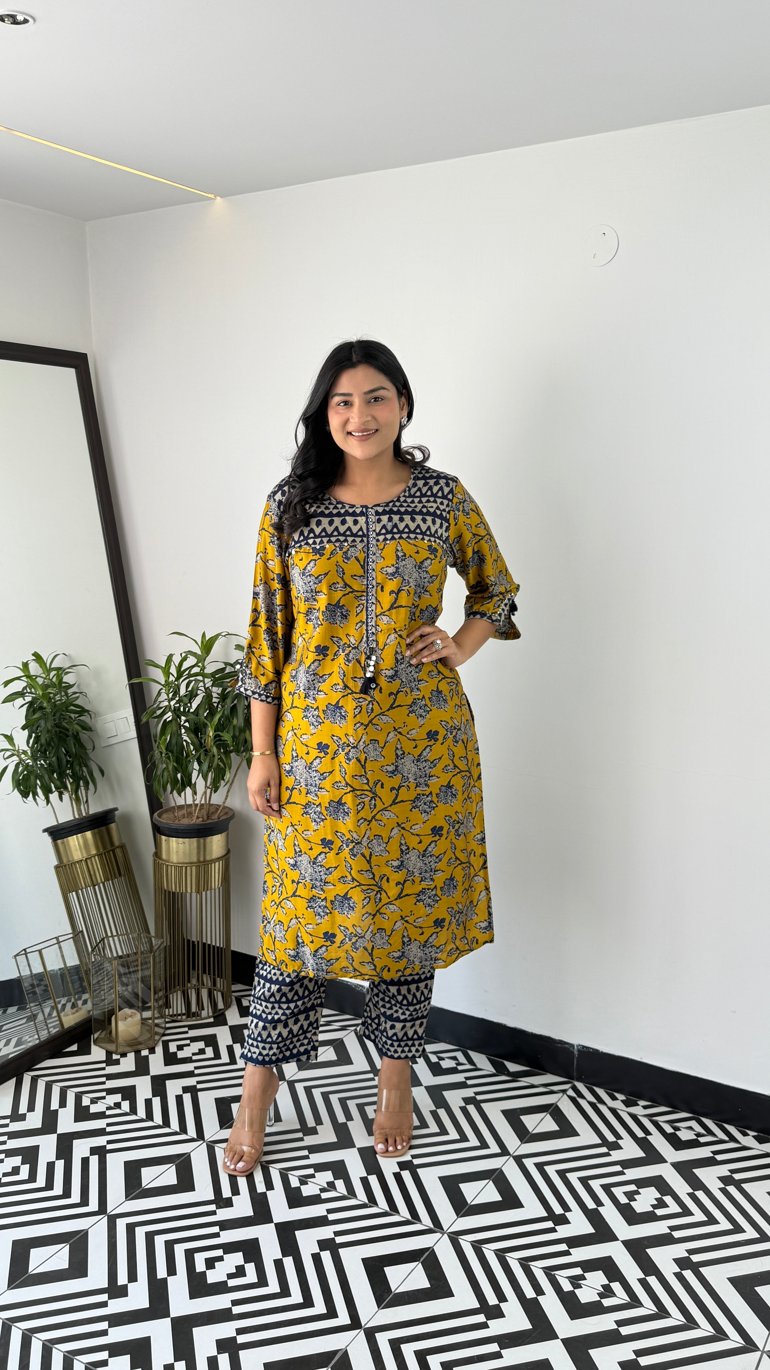 Mustard Indigo Muslin Kurta Pants