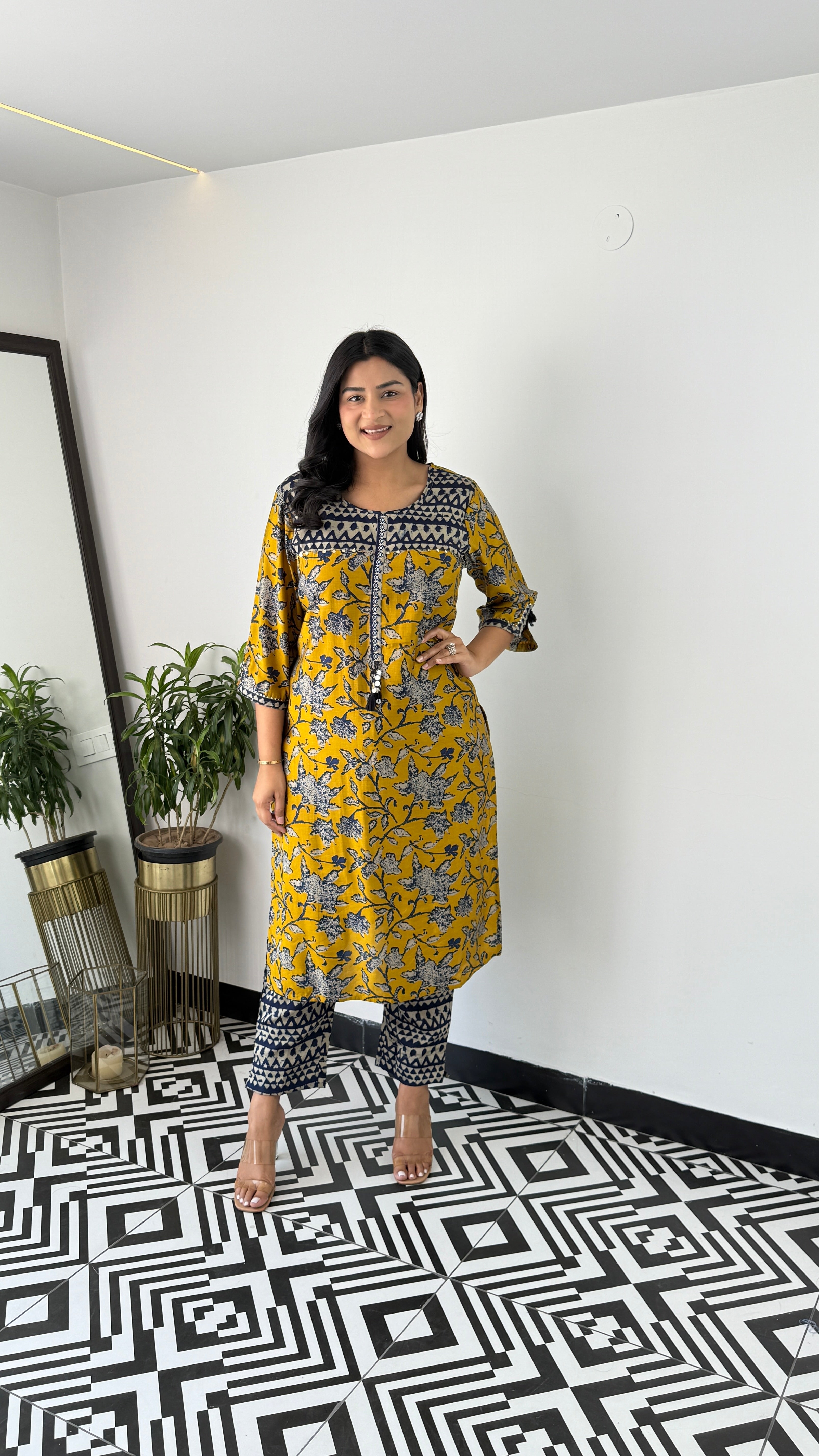Mustard Indigo Muslin Kurta Pants