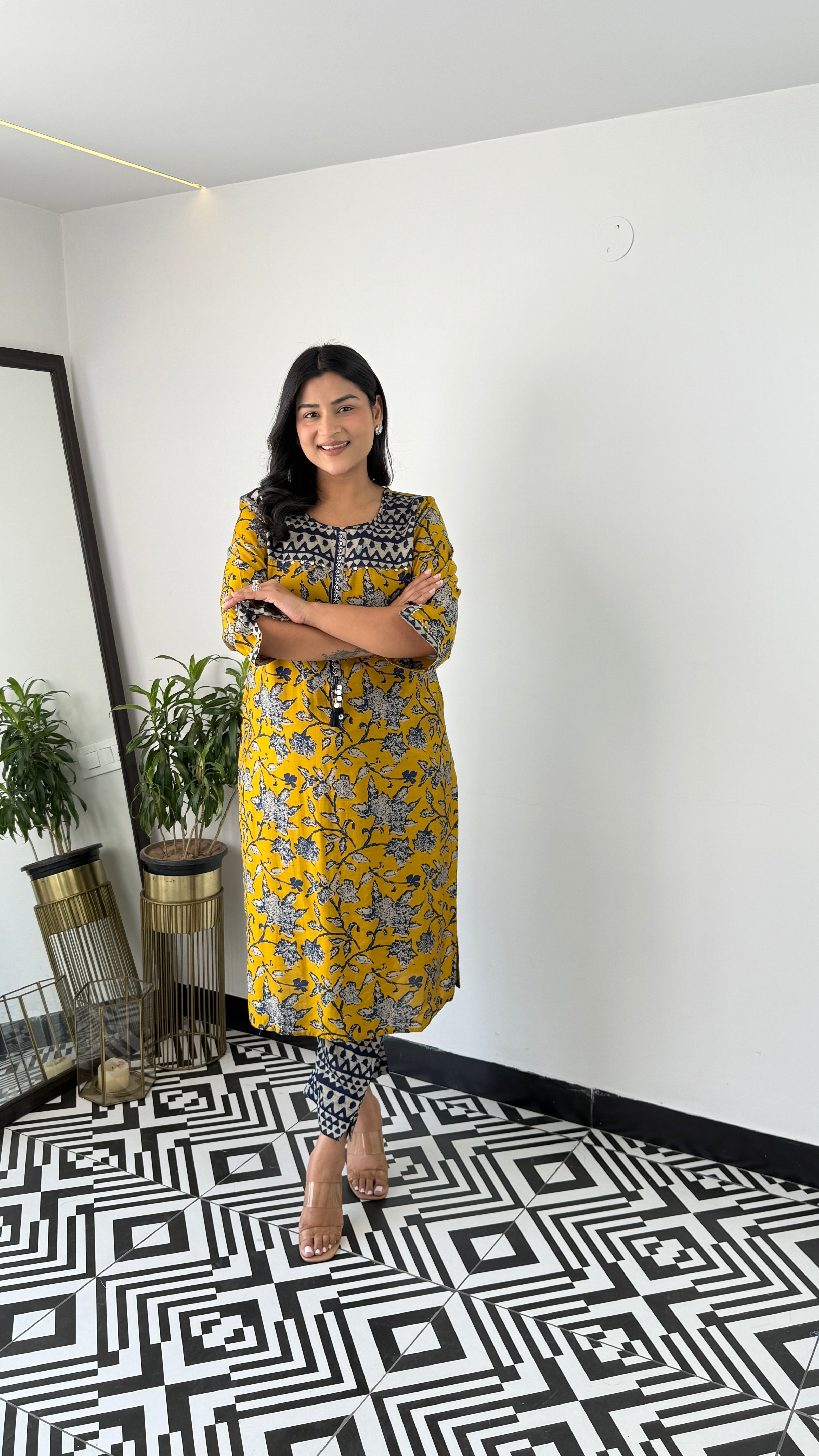 Mustard Indigo Muslin Kurta Pants