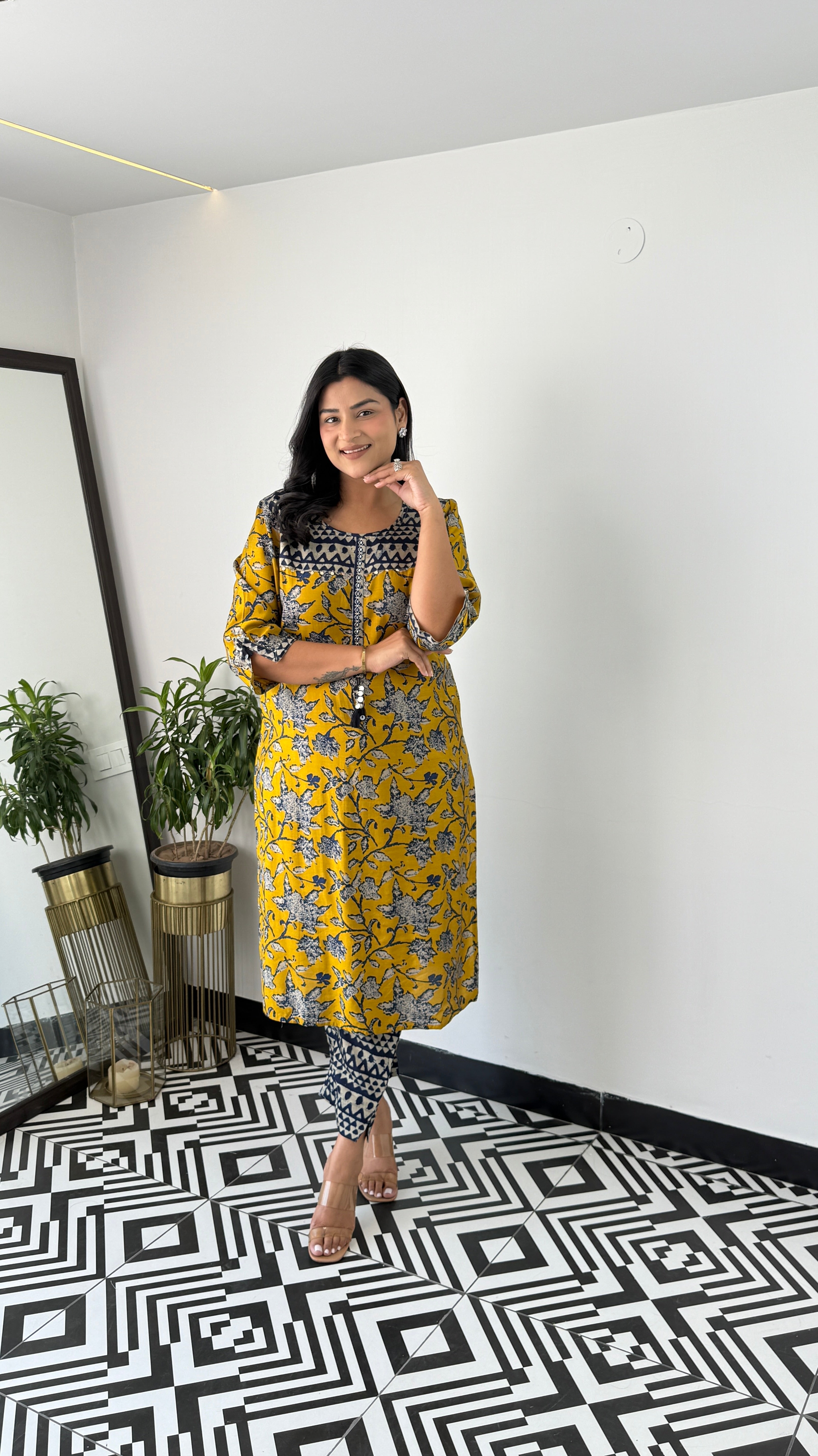 Mustard Indigo Muslin Kurta Pants