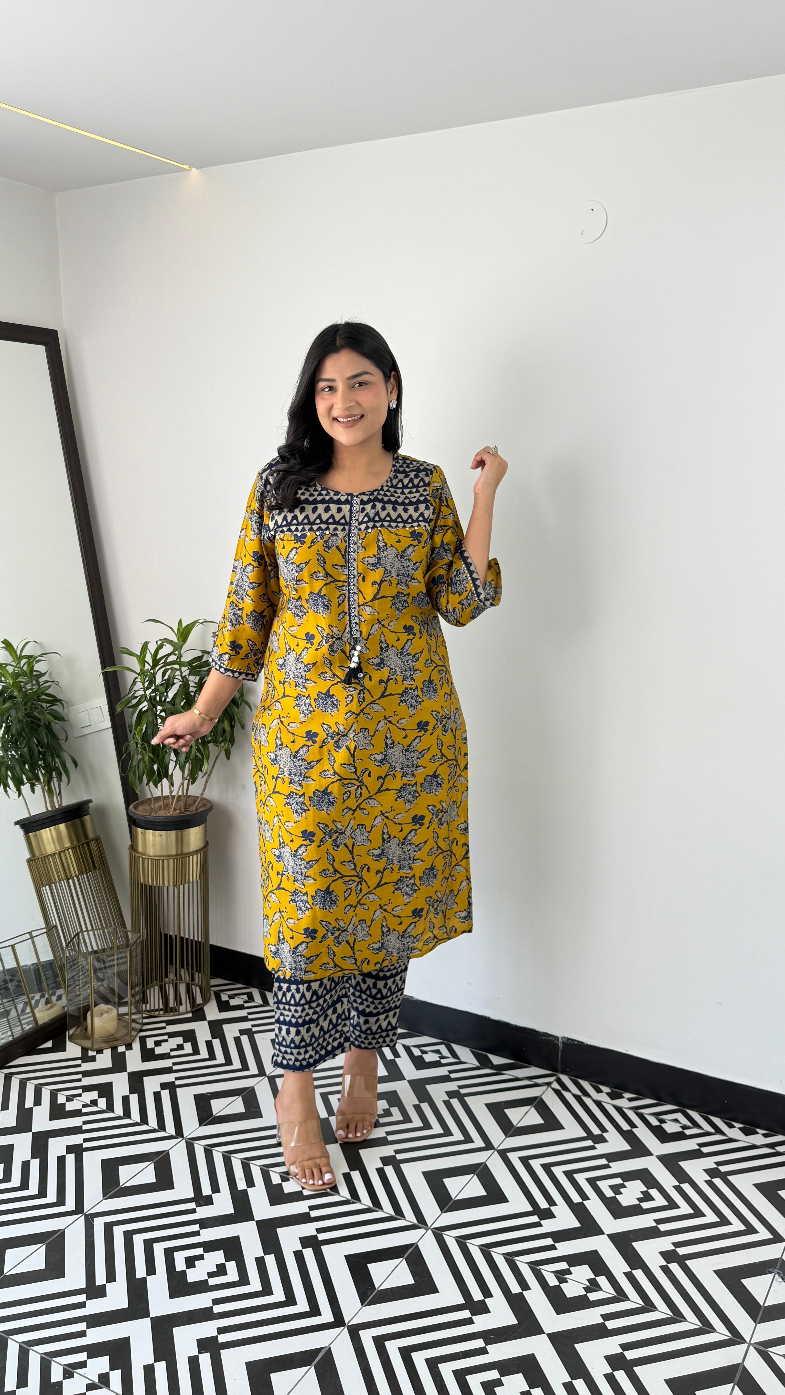 Mustard Indigo Muslin Kurta Pants