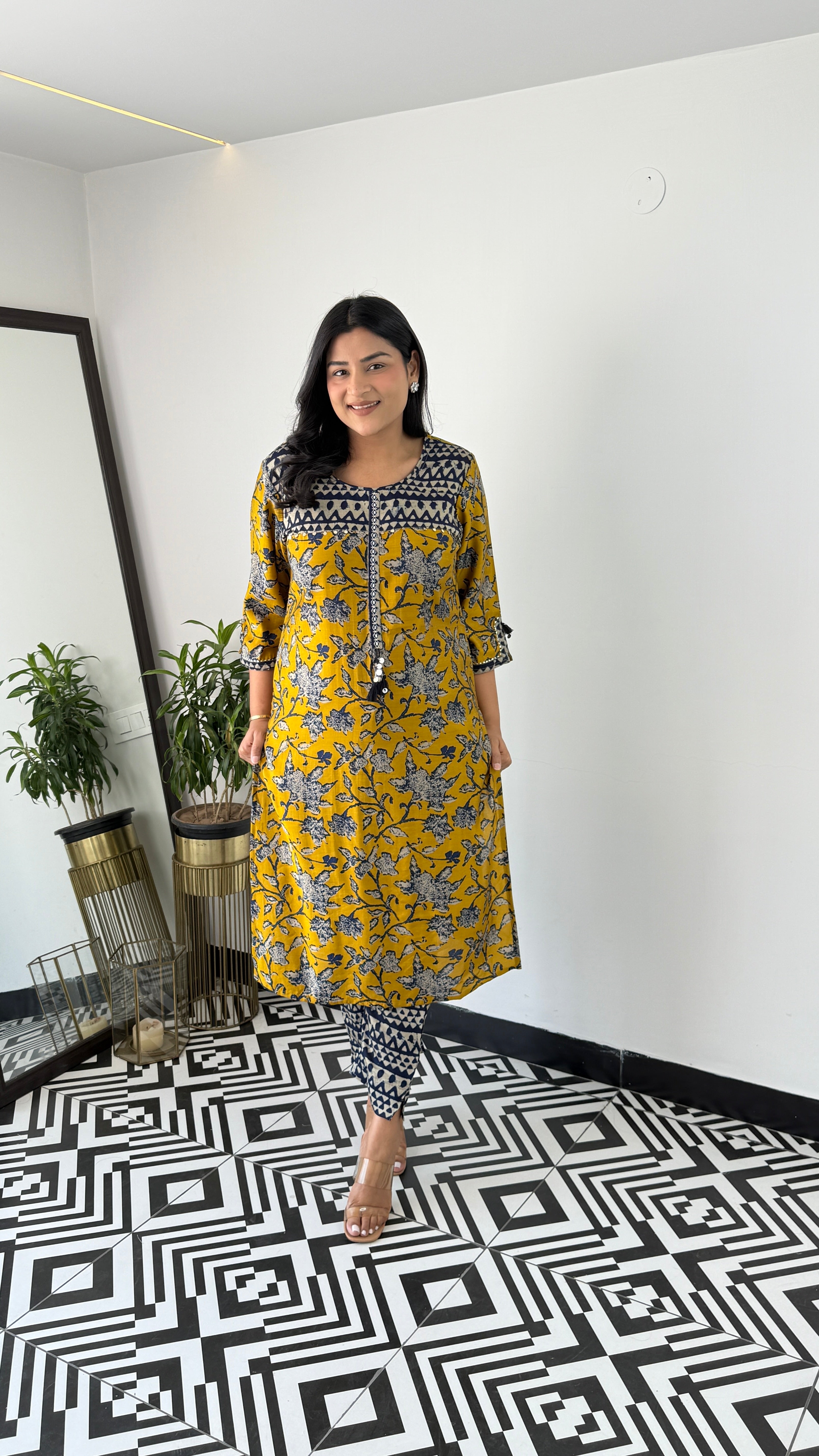 Mustard Indigo Muslin Kurta Pants