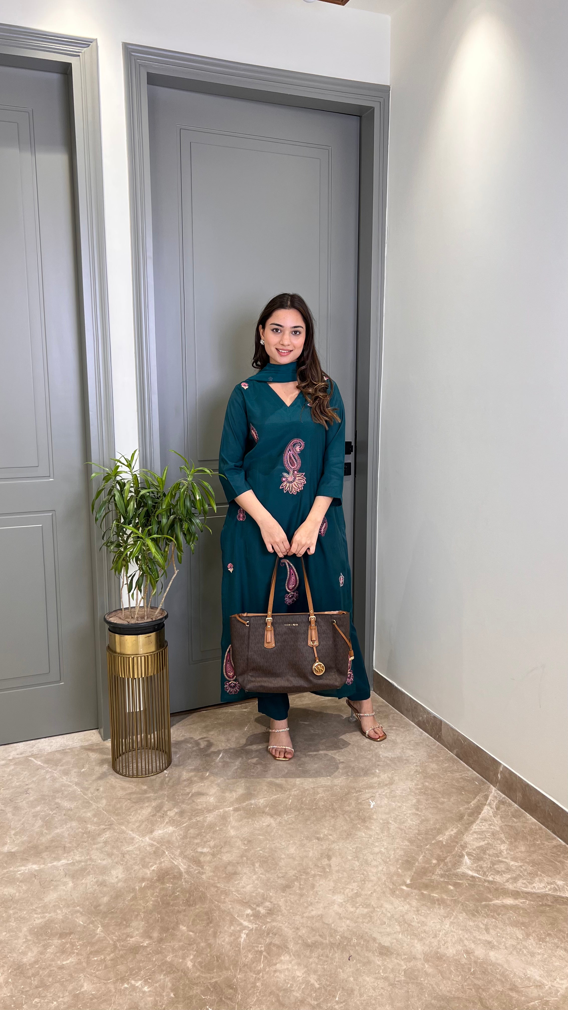 Ambi Threadwork Teal Suit Set