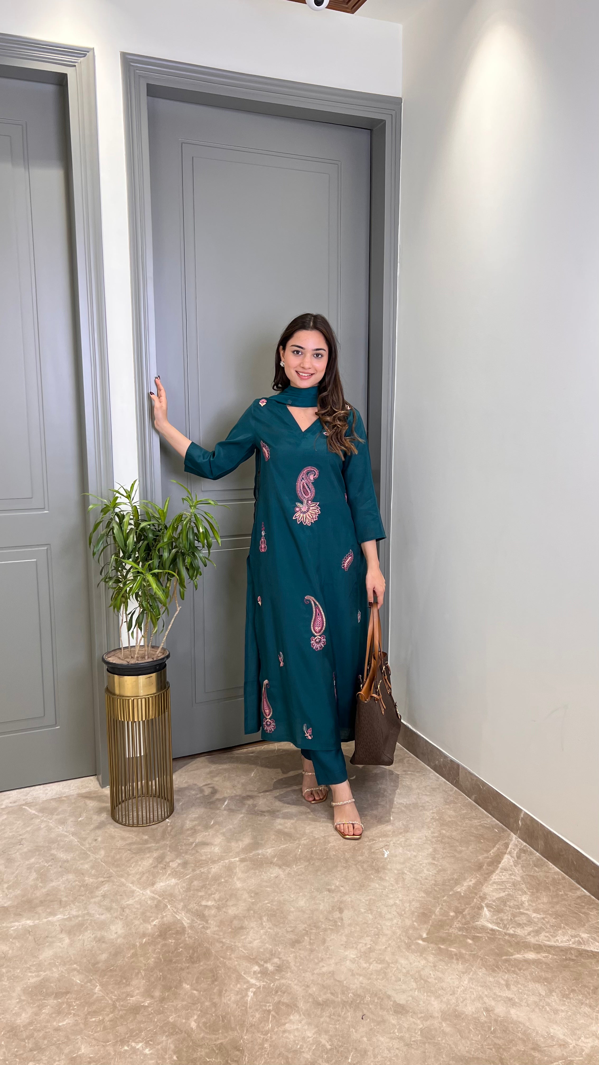 Ambi Threadwork Teal Suit Set