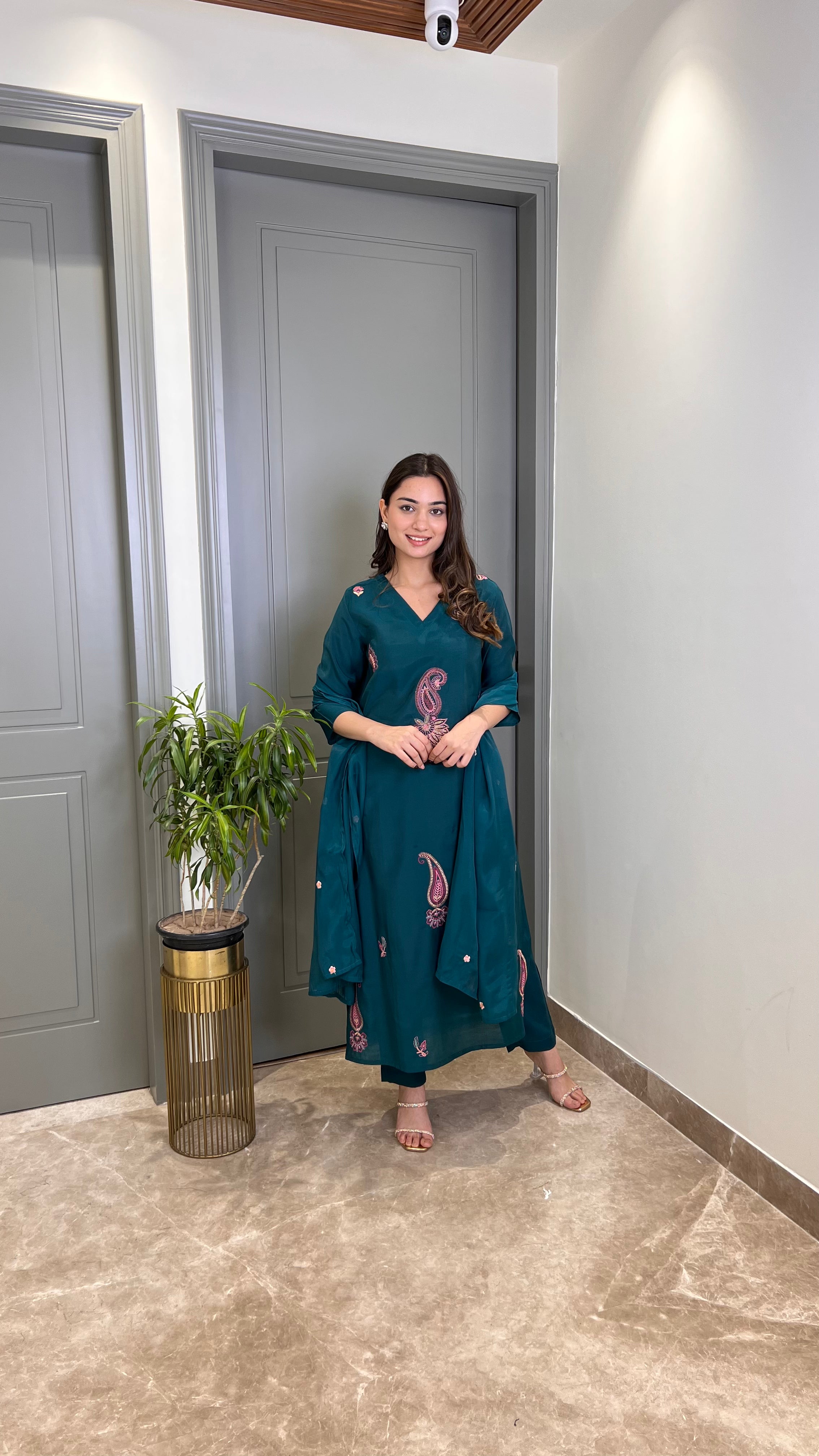 Ambi Threadwork Teal Suit Set