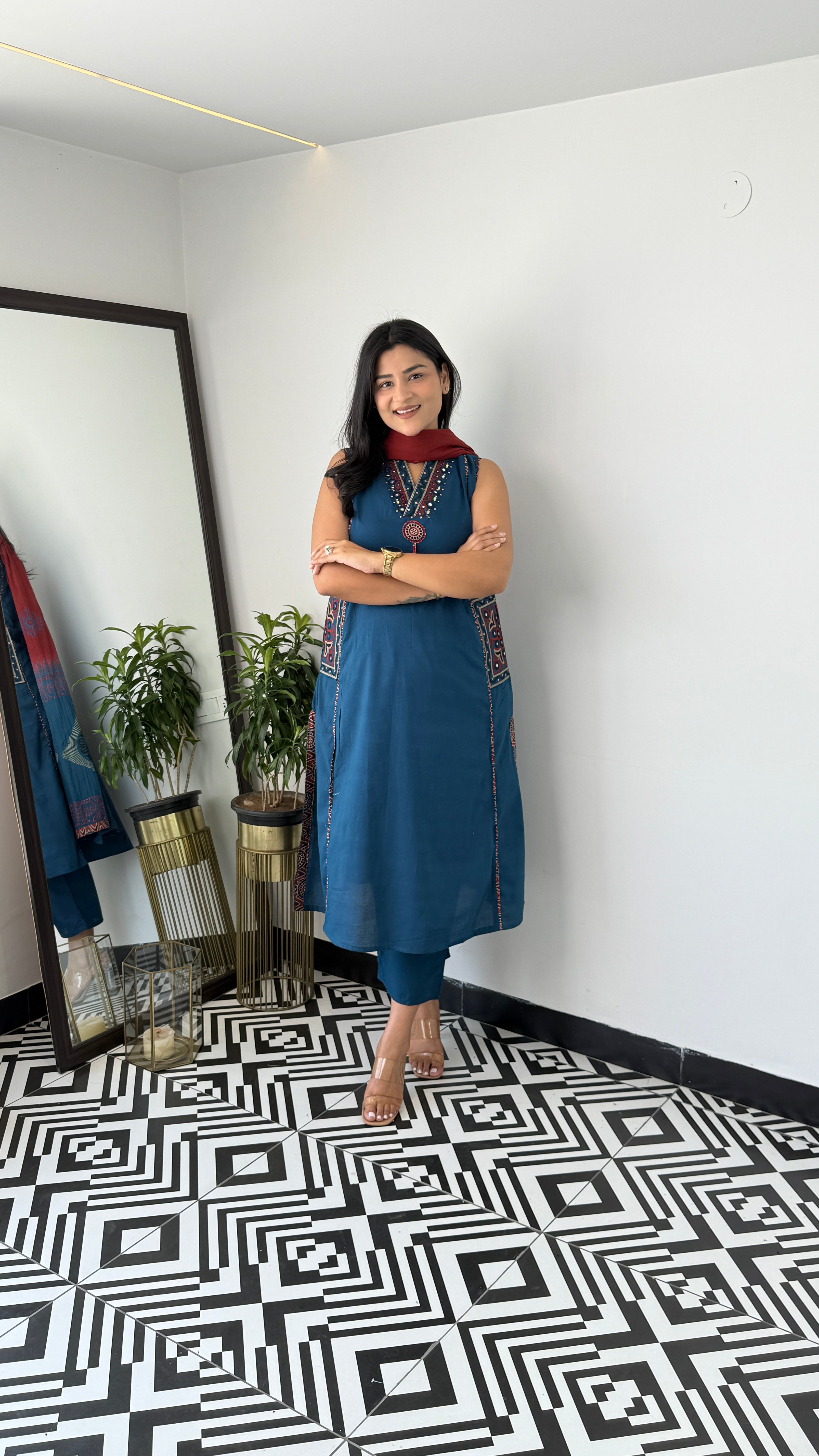 Tara Blue Cutsleeve Suit Set