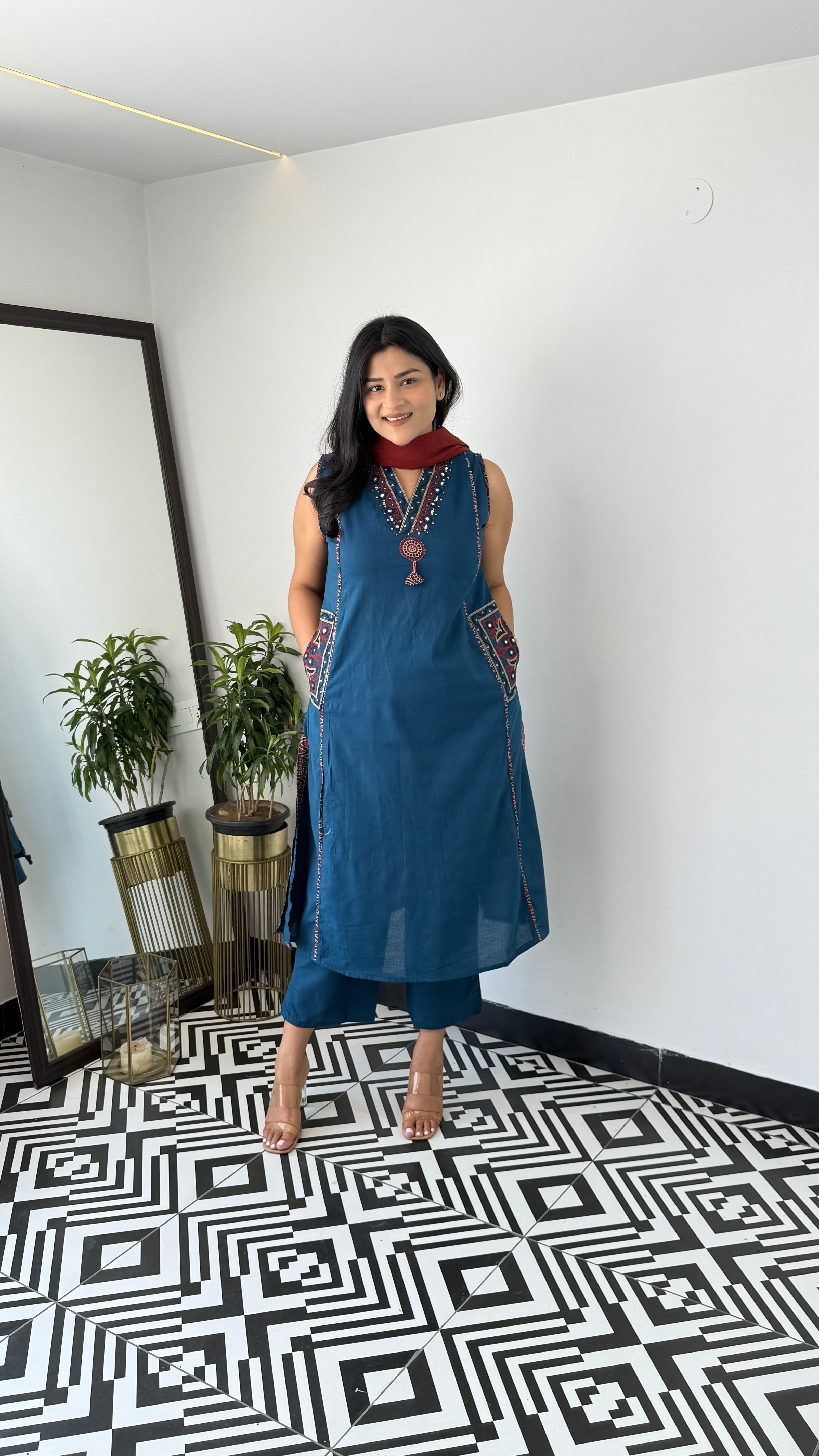 Tara Blue Cutsleeve Suit Set