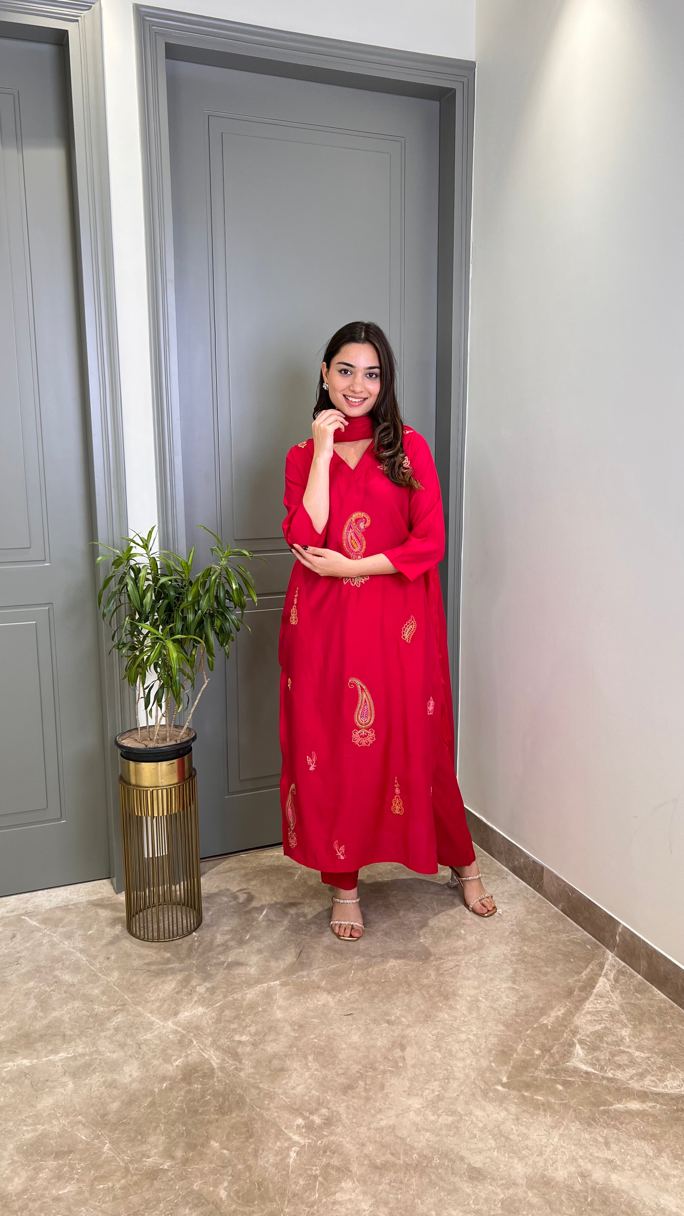 Ambi Threadwork Pink Suit Set