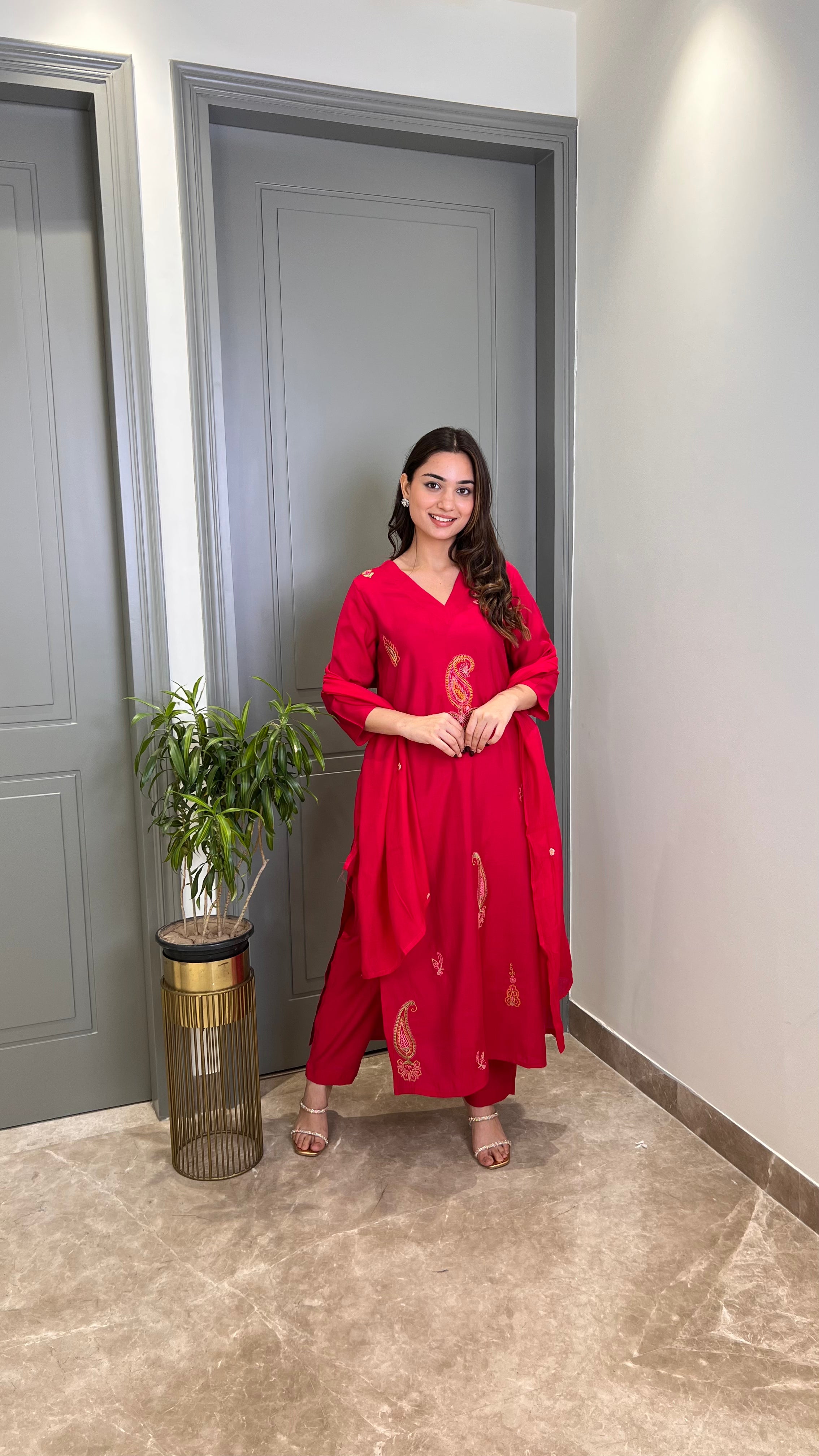 Ambi Threadwork Pink Suit Set