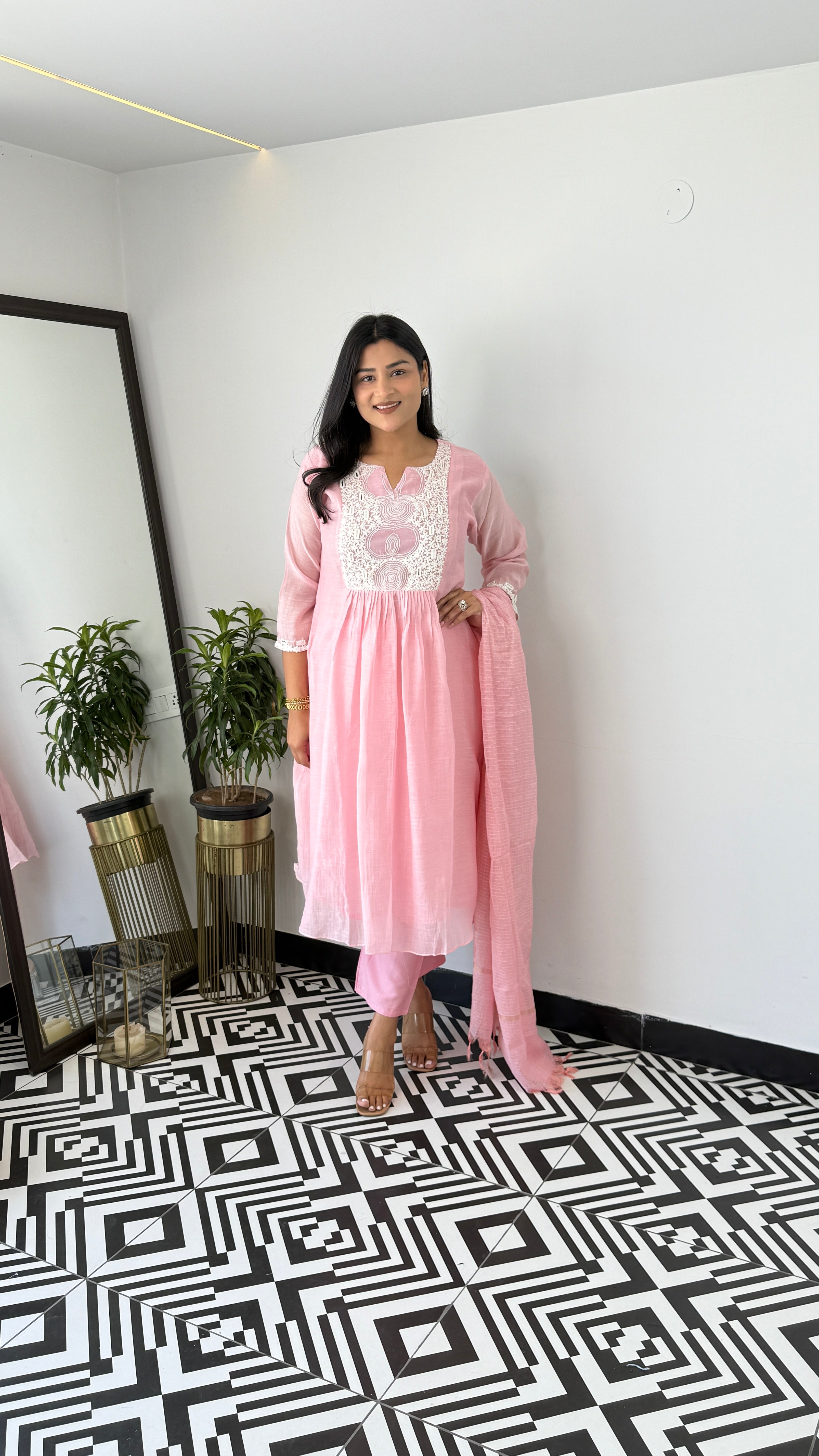 Powder Pink Chikankari Suit Set 