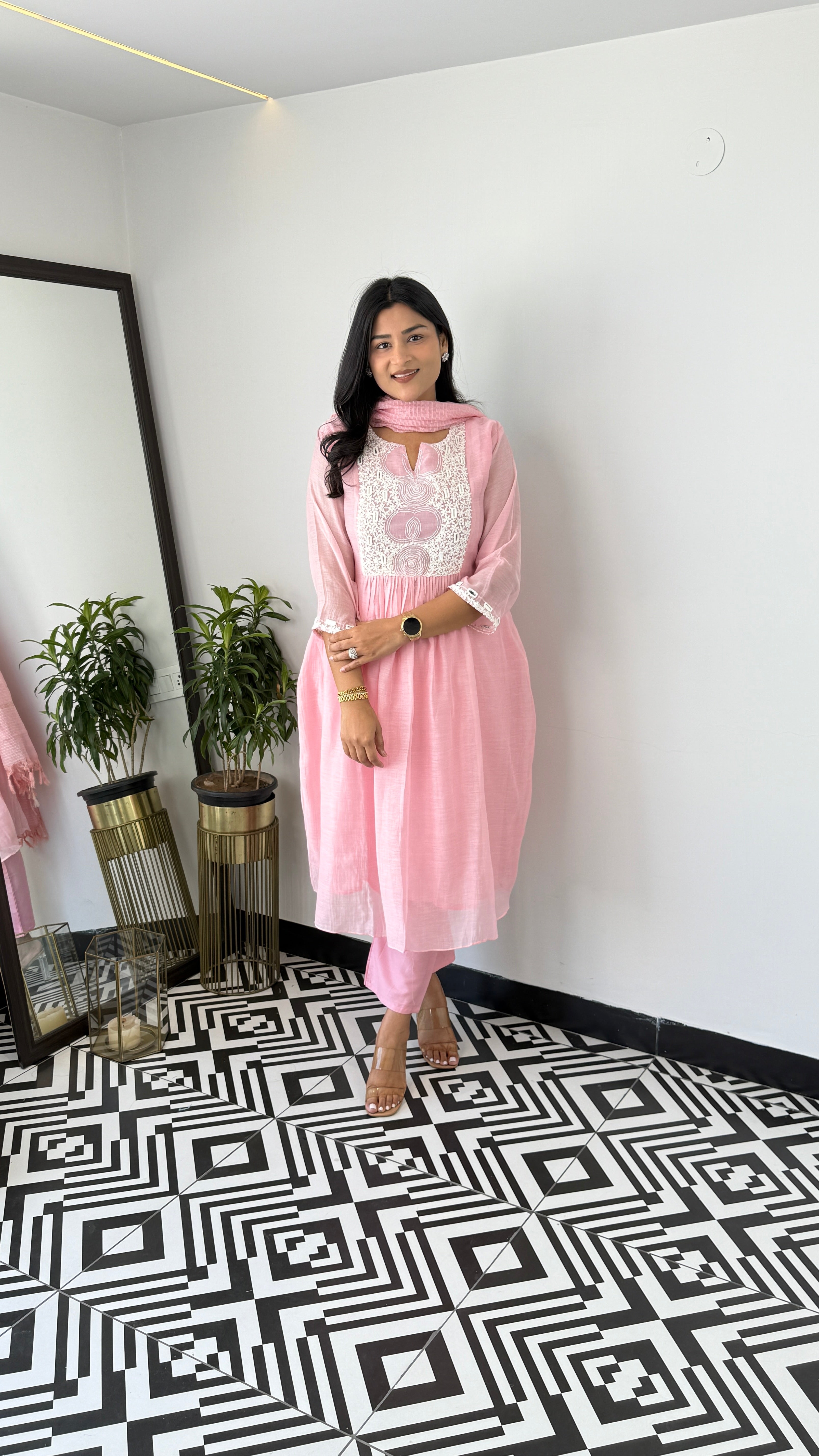 Powder Pink Chikankari Suit Set 