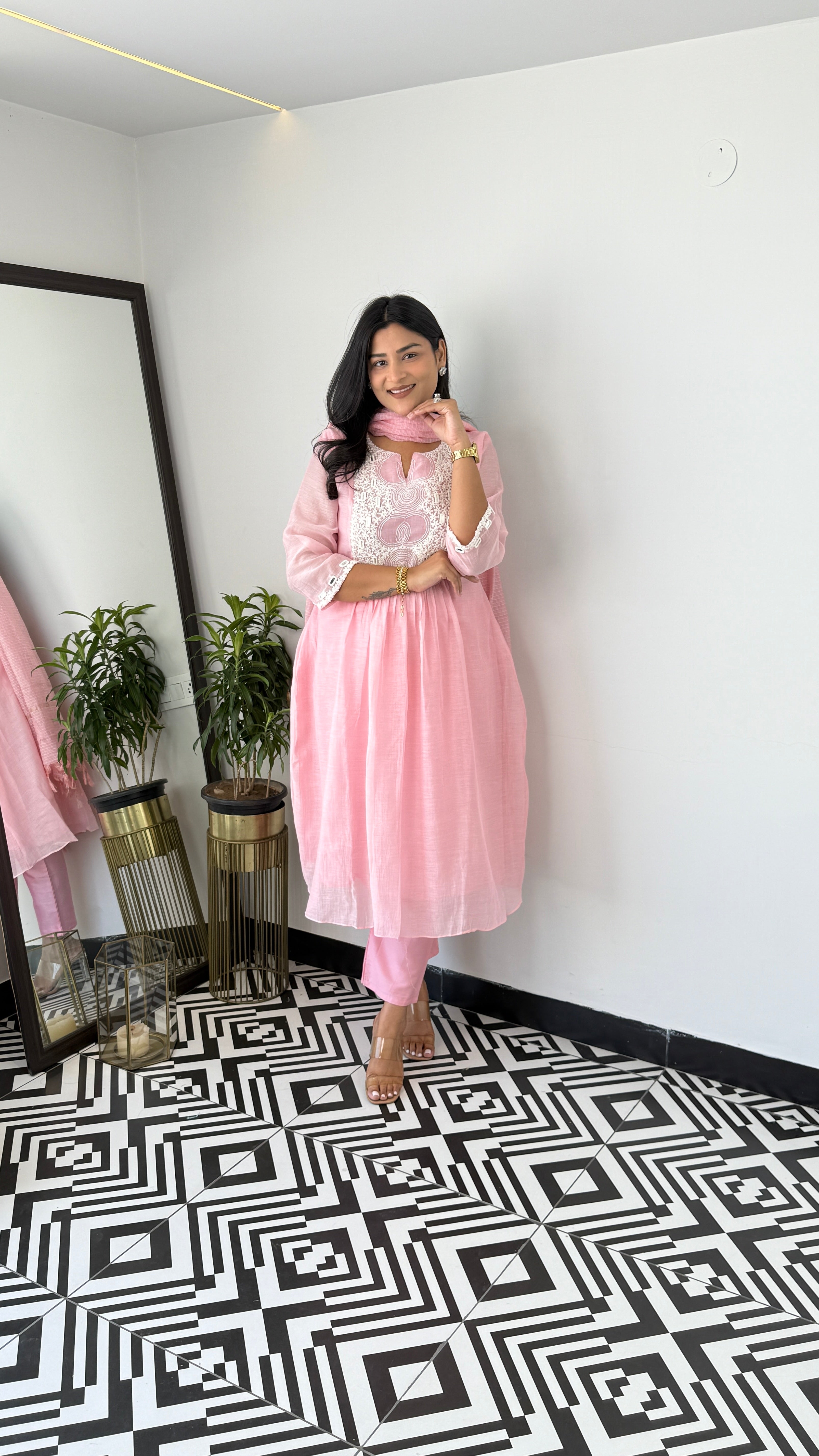 Powder Pink Chikankari Suit Set 