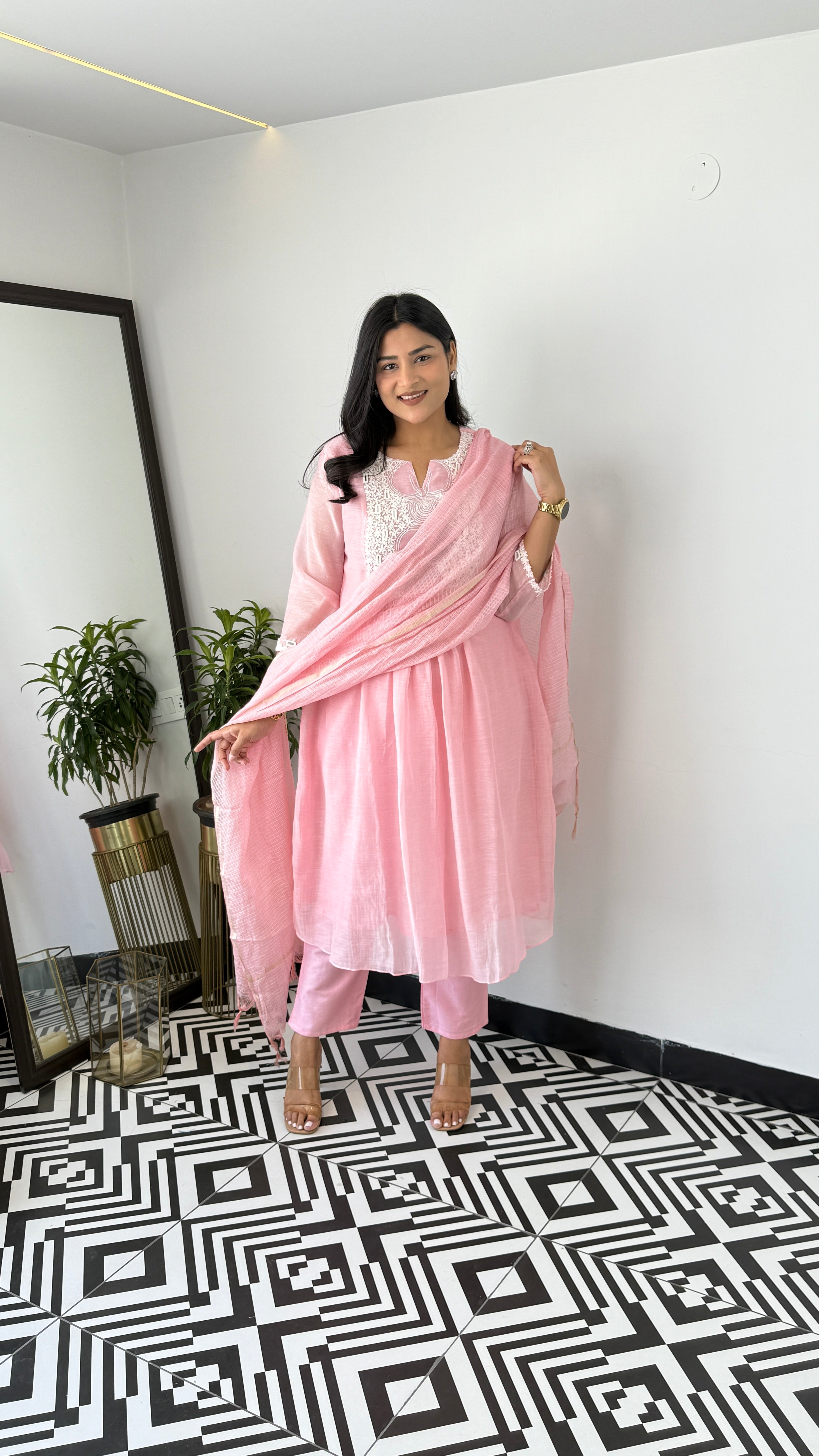 Powder Pink Chikankari Suit Set 