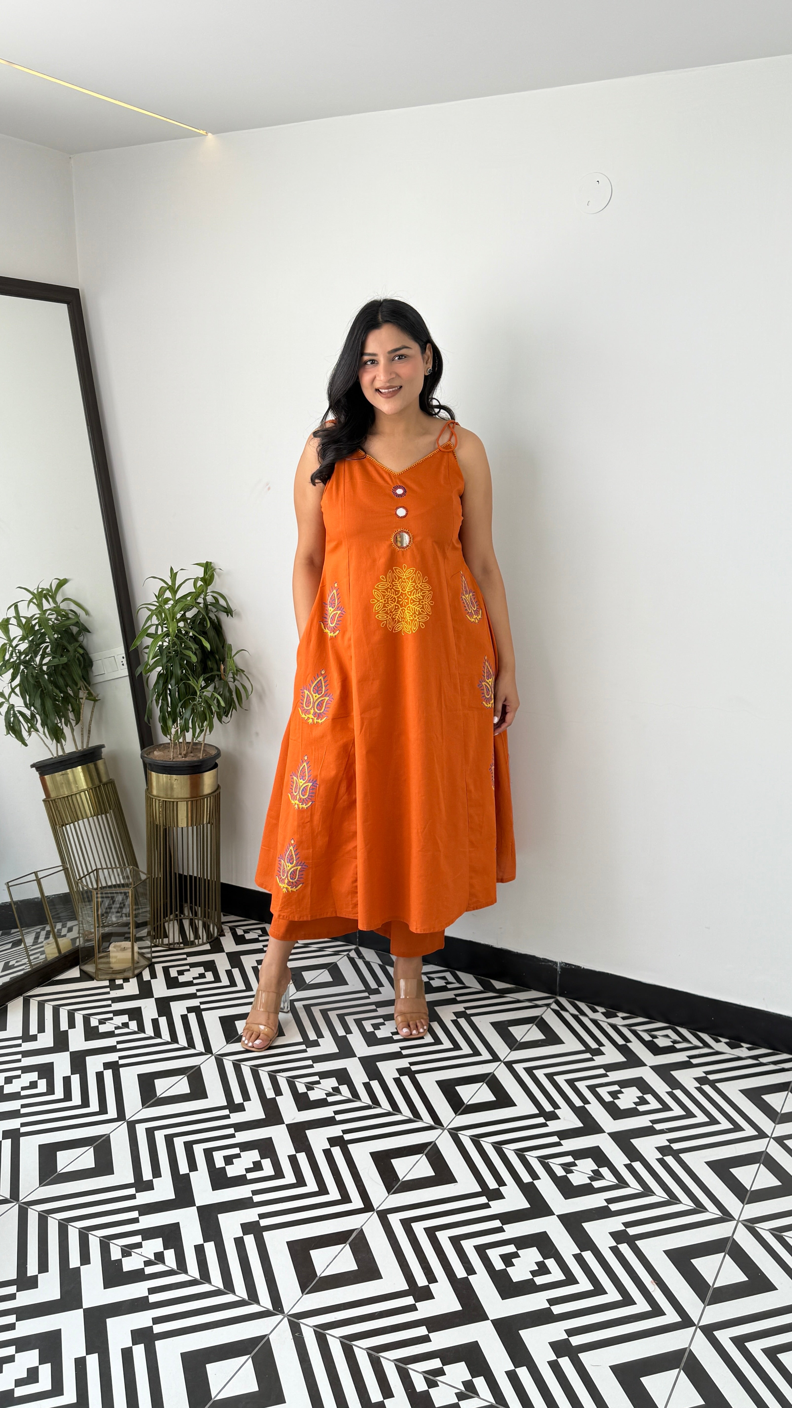 Rust Sleevlees Suit Set