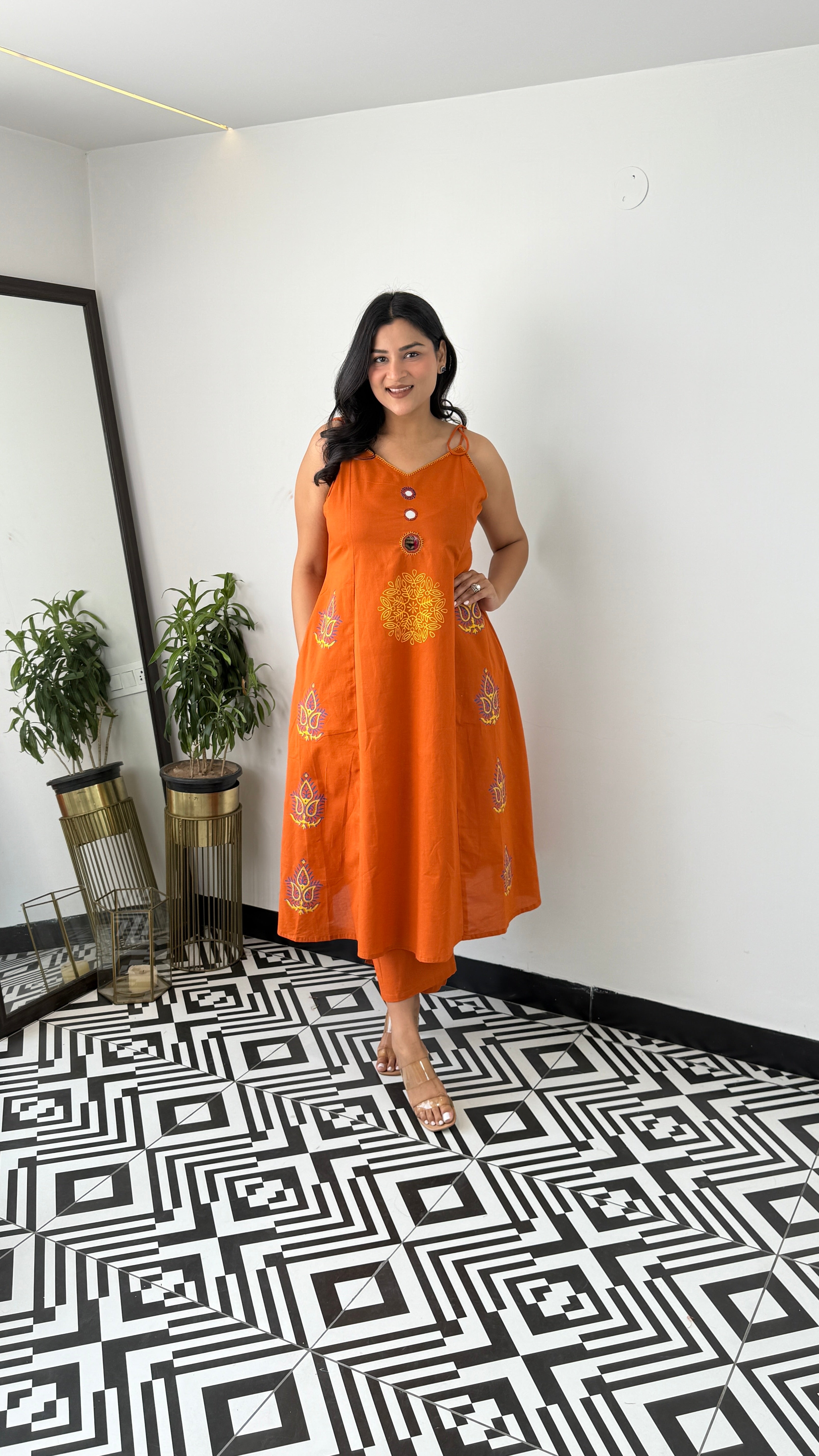 Rust Sleevlees Suit Set