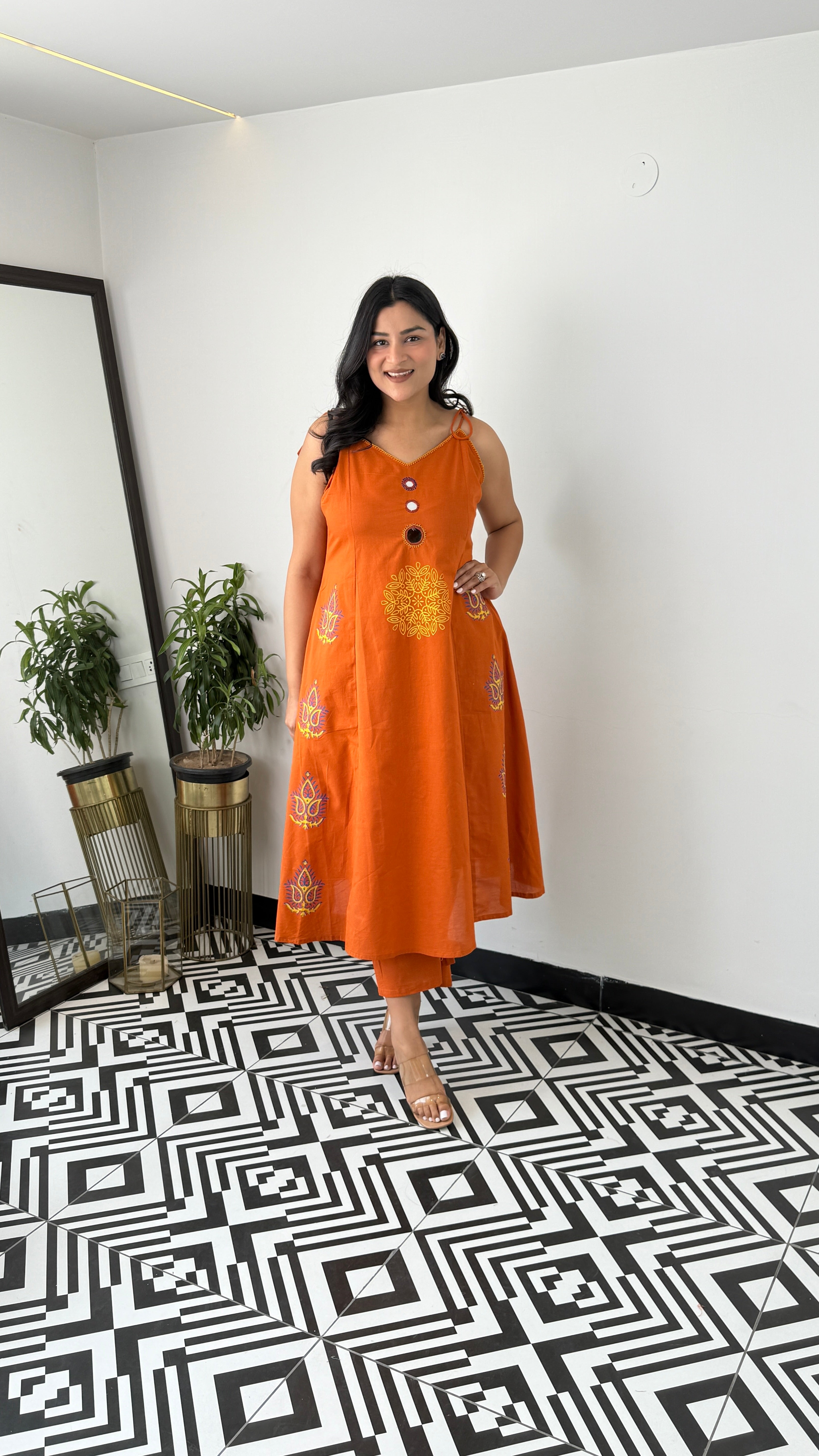 Rust Sleevlees Suit Set