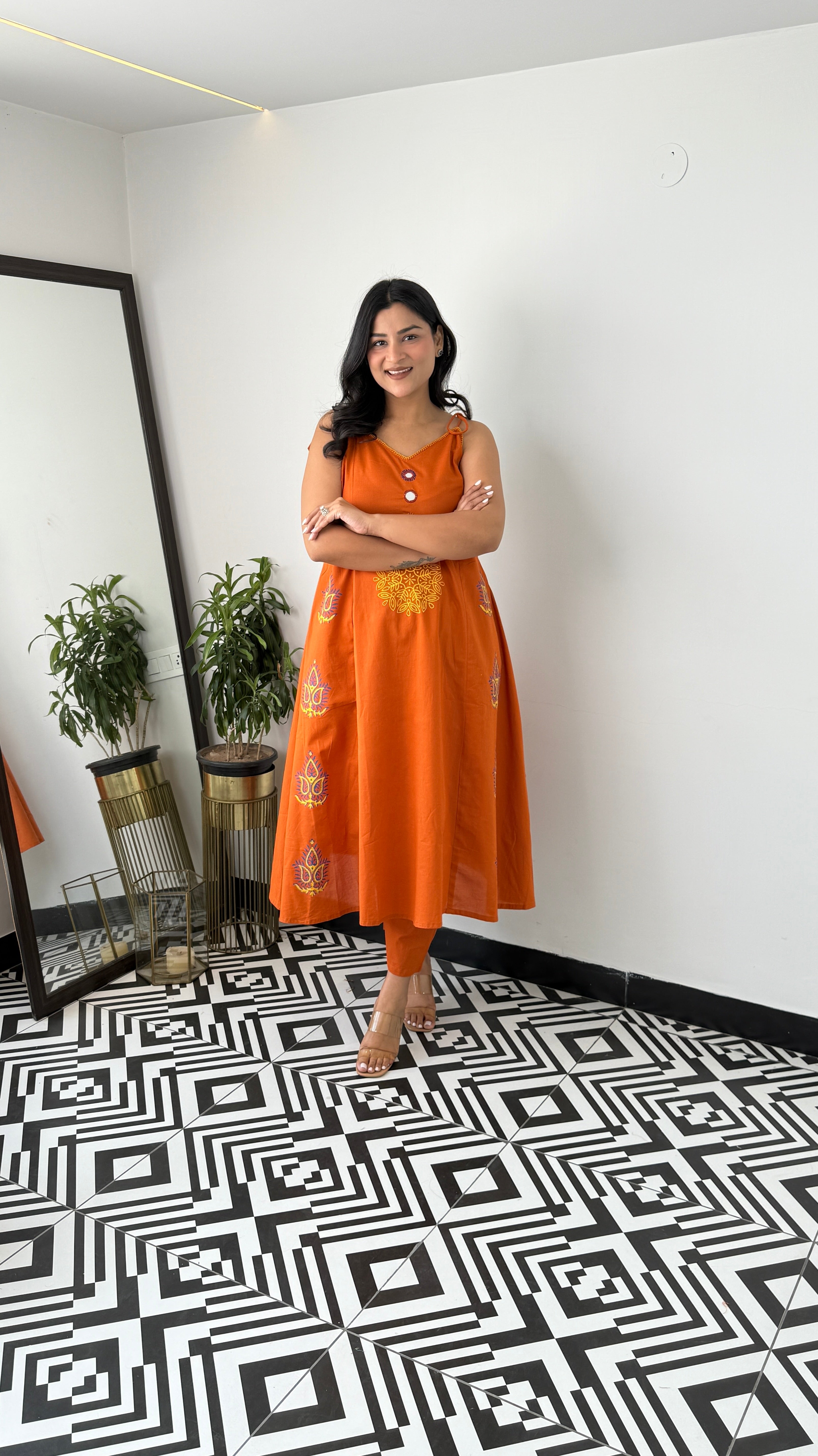 Rust Sleevlees Suit Set