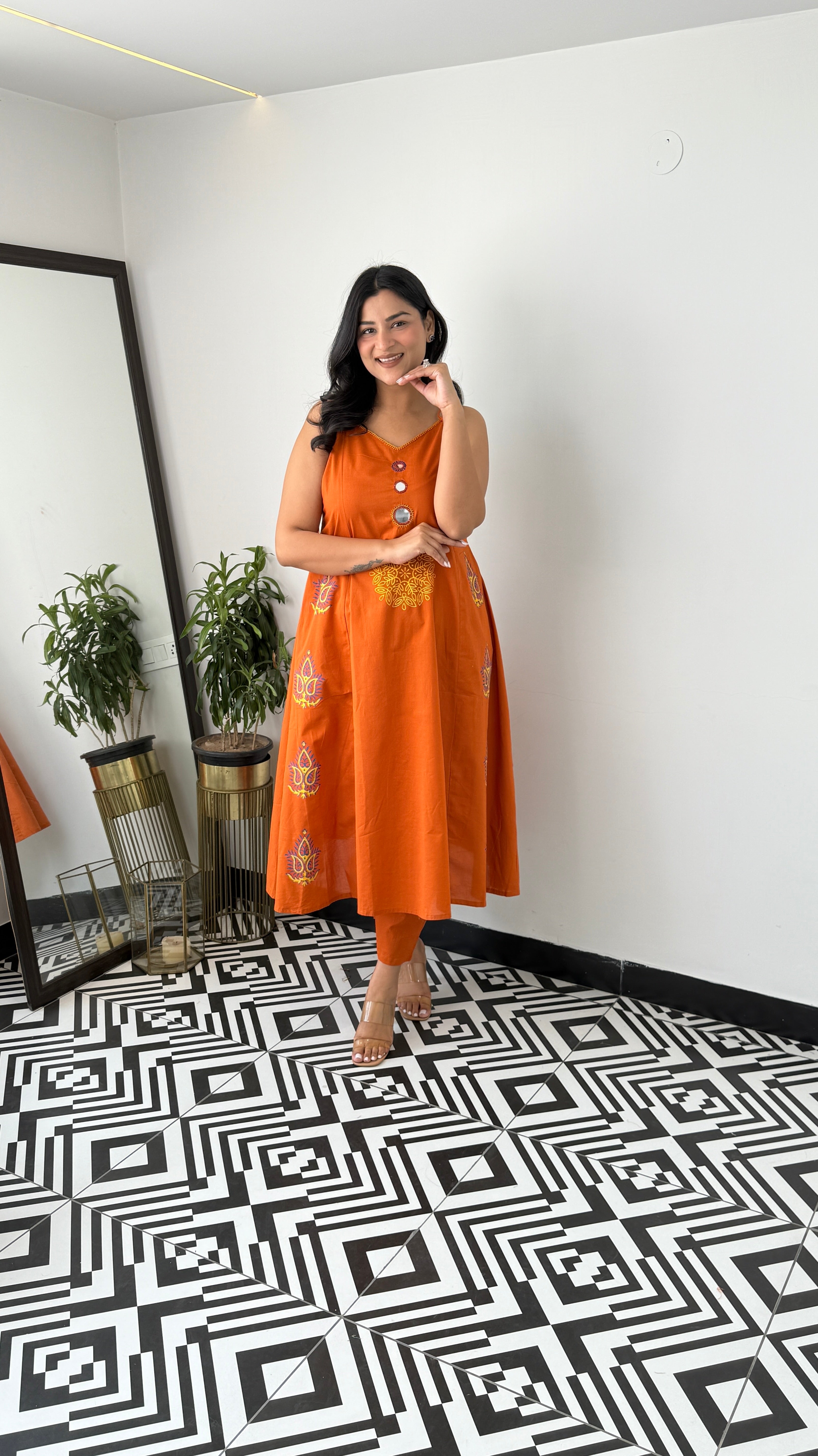 Rust Sleevlees Suit Set