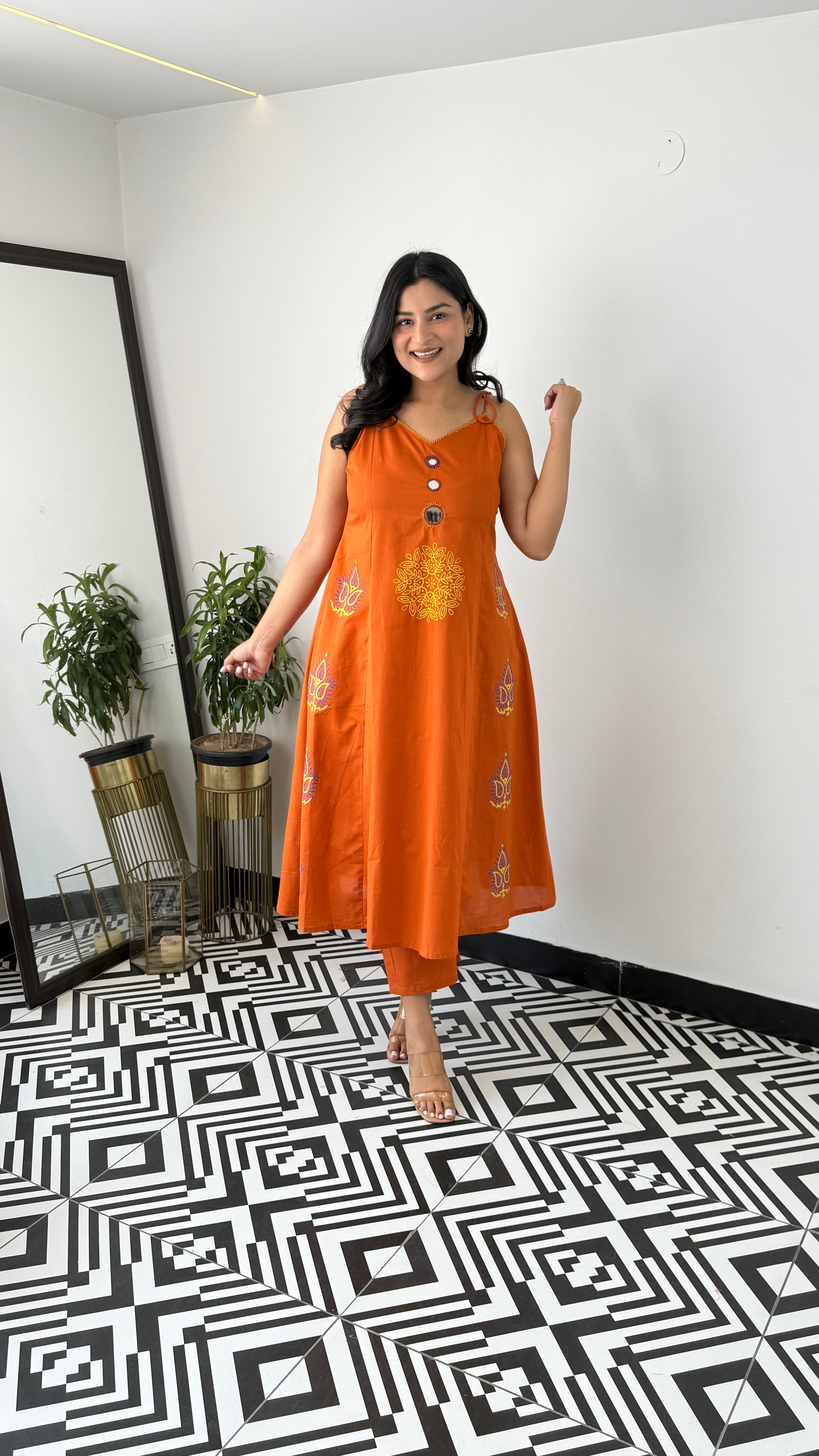 Rust Sleevlees Suit Set