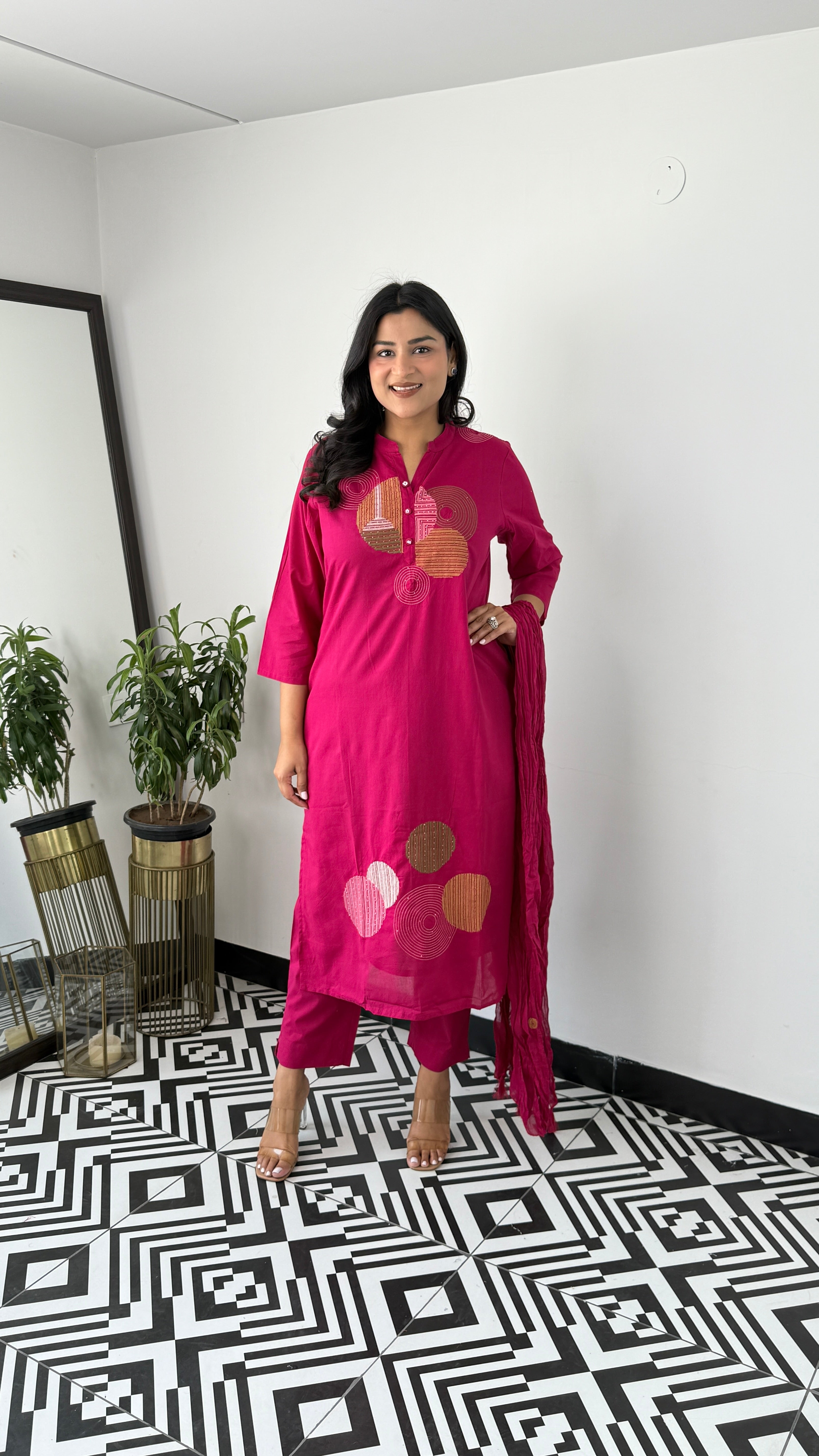 Geometric Magenta Suit Set