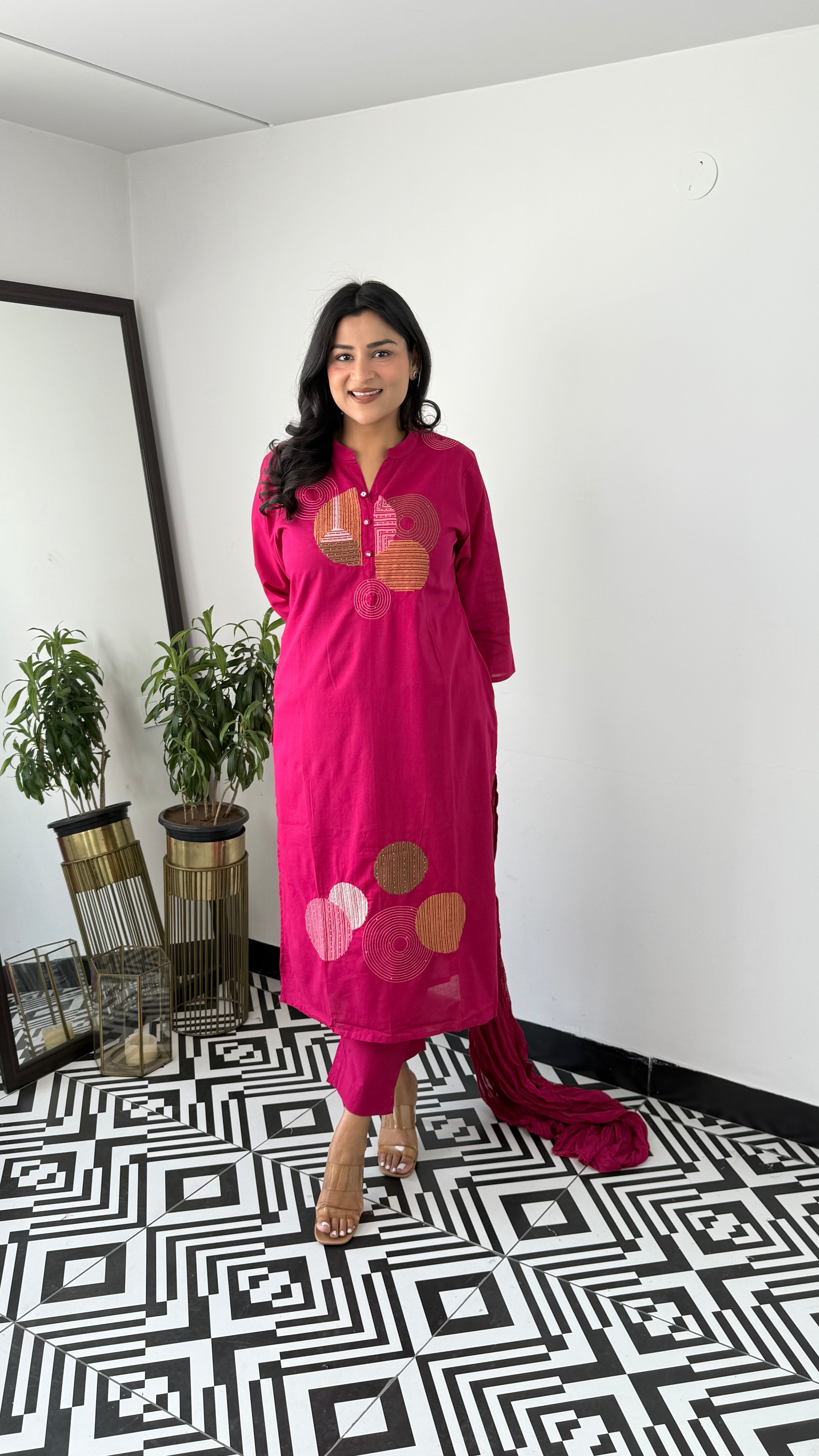 Geometric Magenta Suit Set