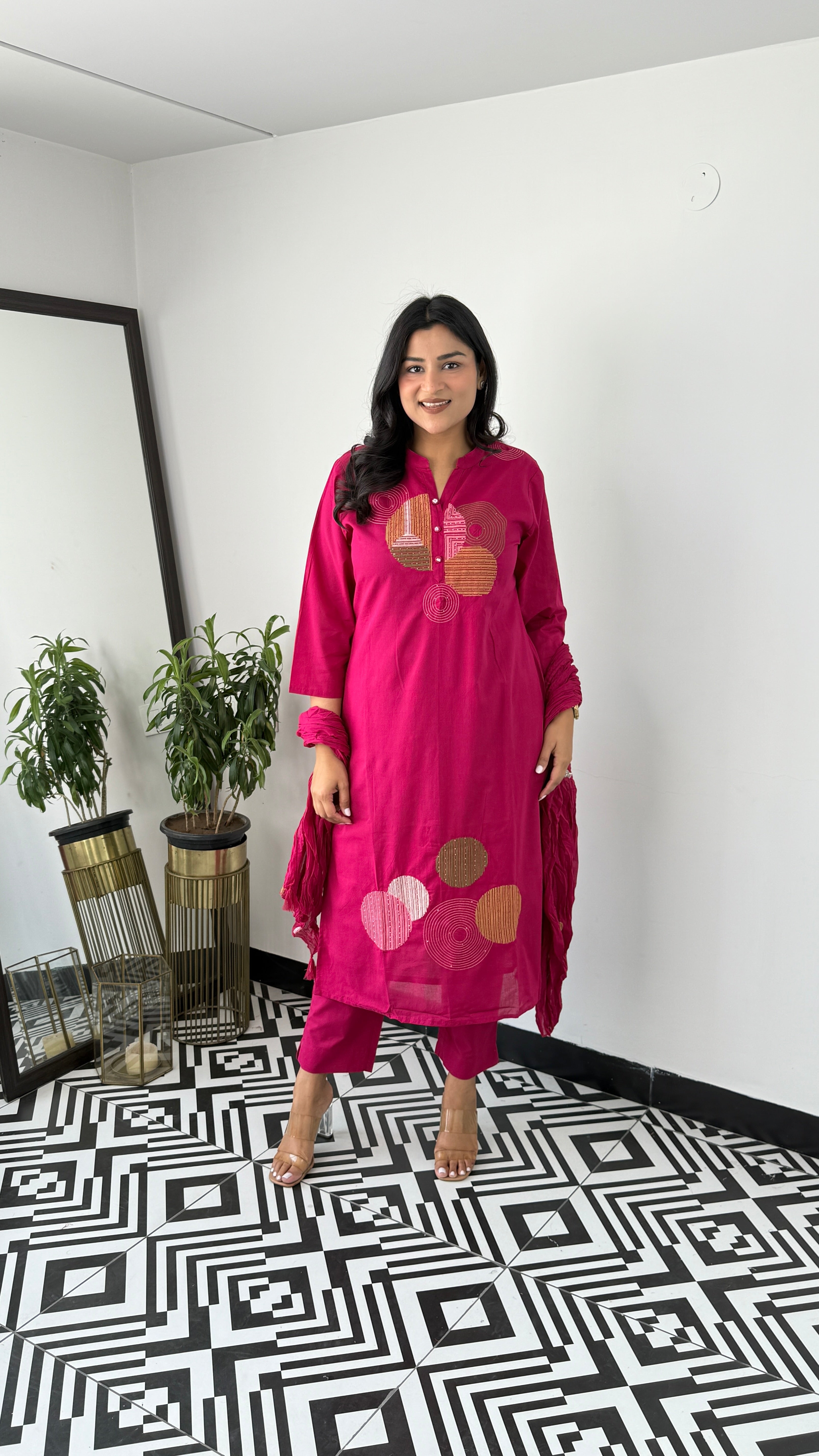 Geometric Magenta Suit Set