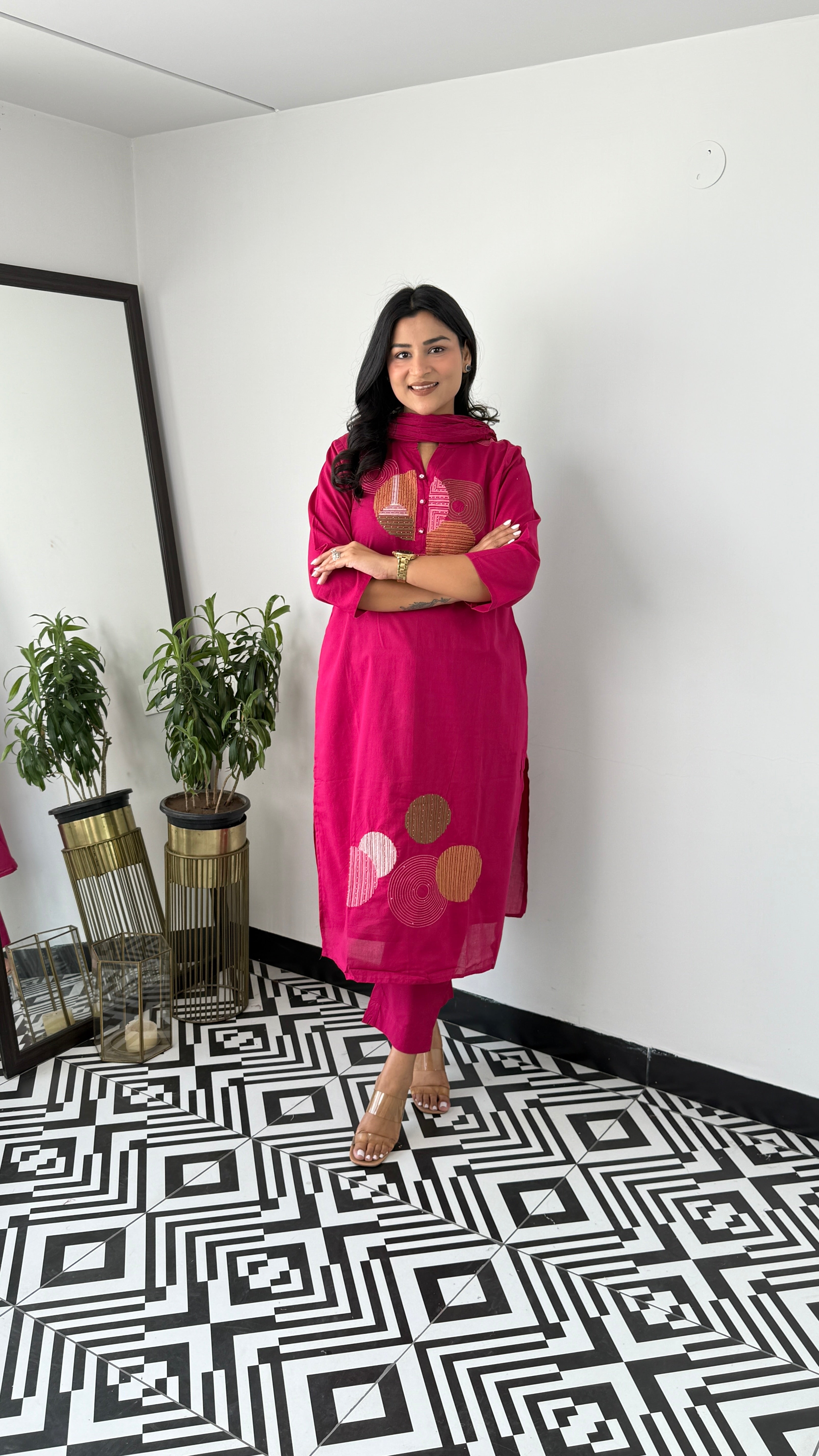 Geometric Magenta Suit Set