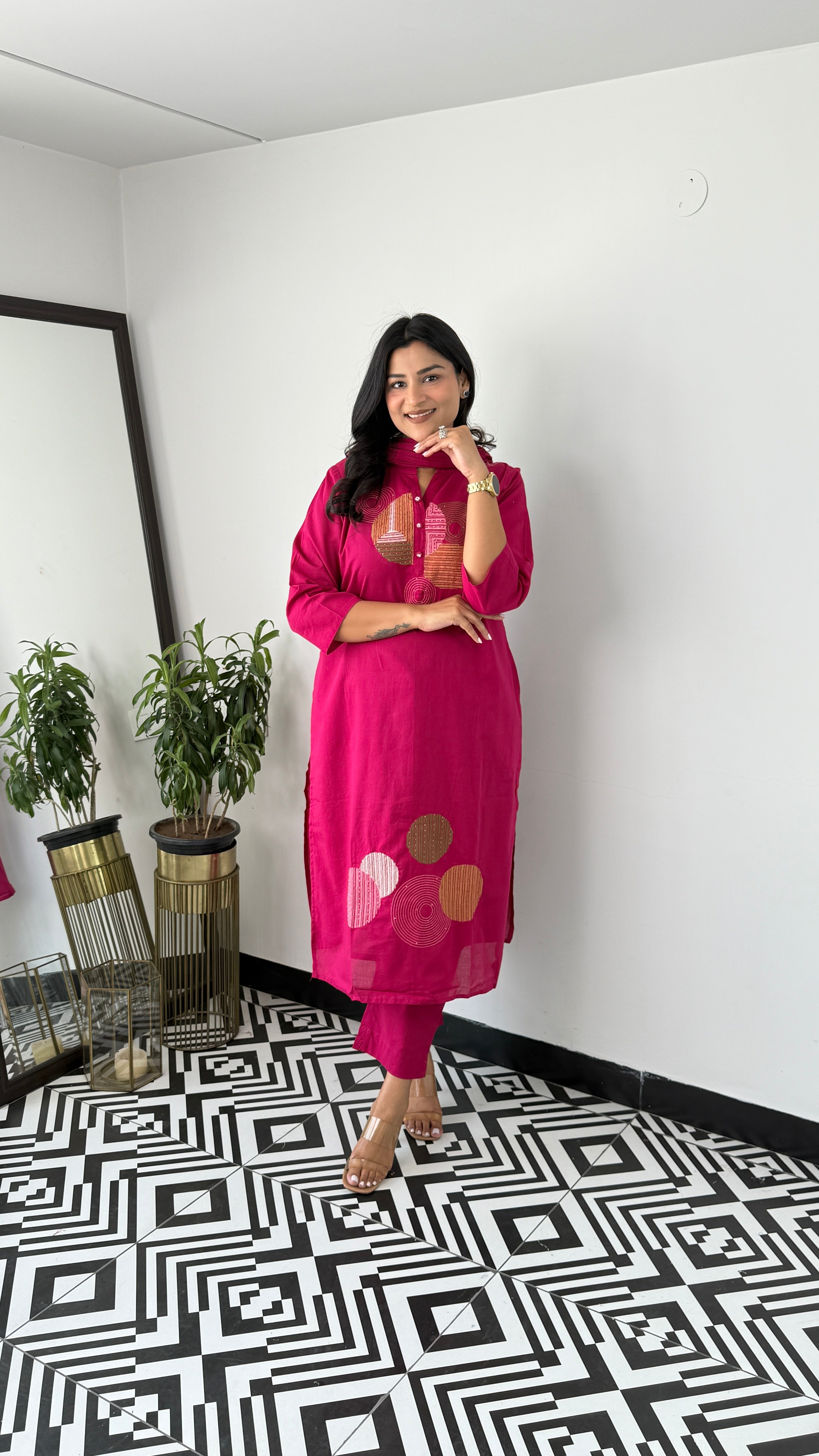 Geometric Magenta Suit Set