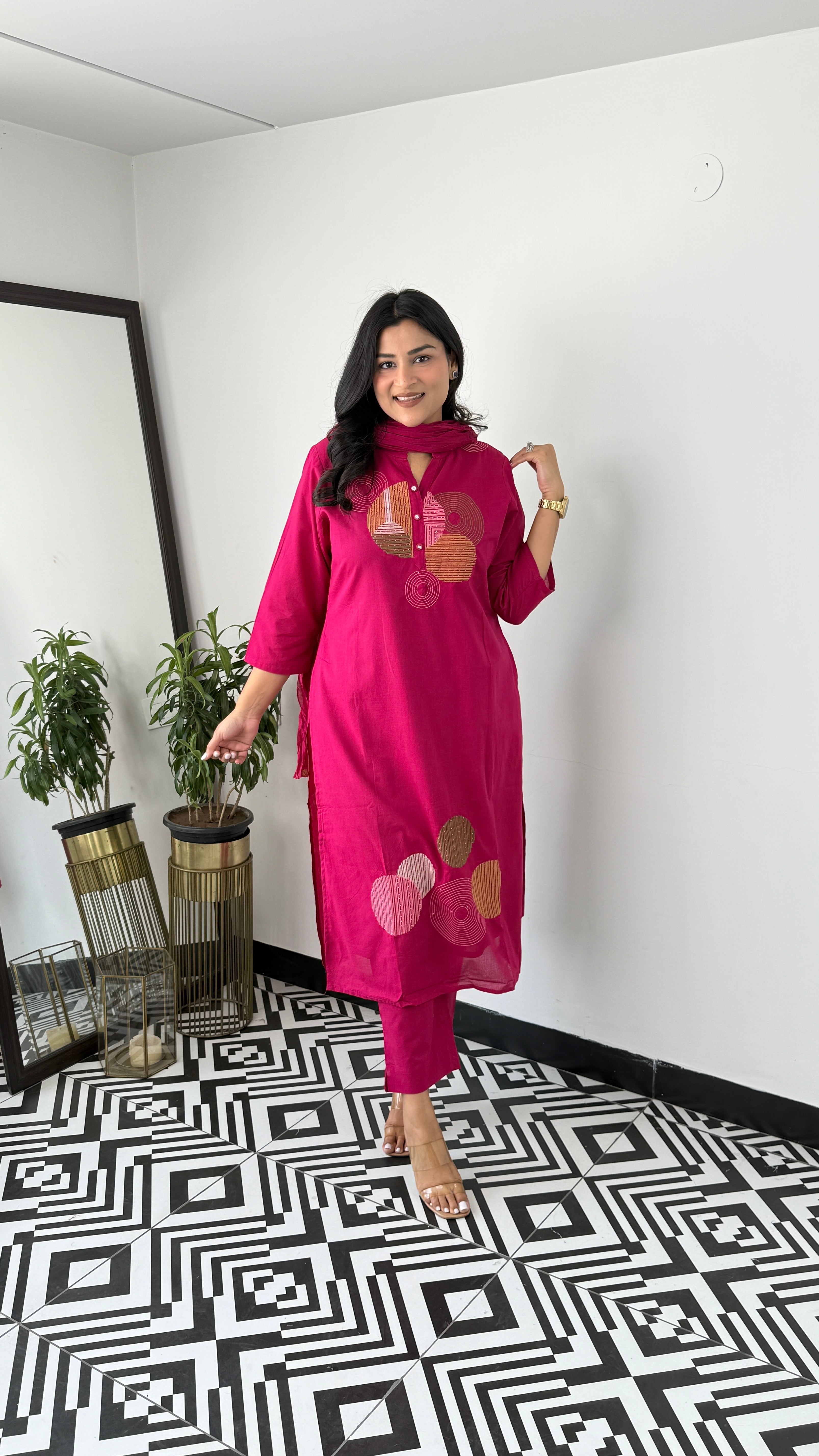 Geometric Magenta Suit Set