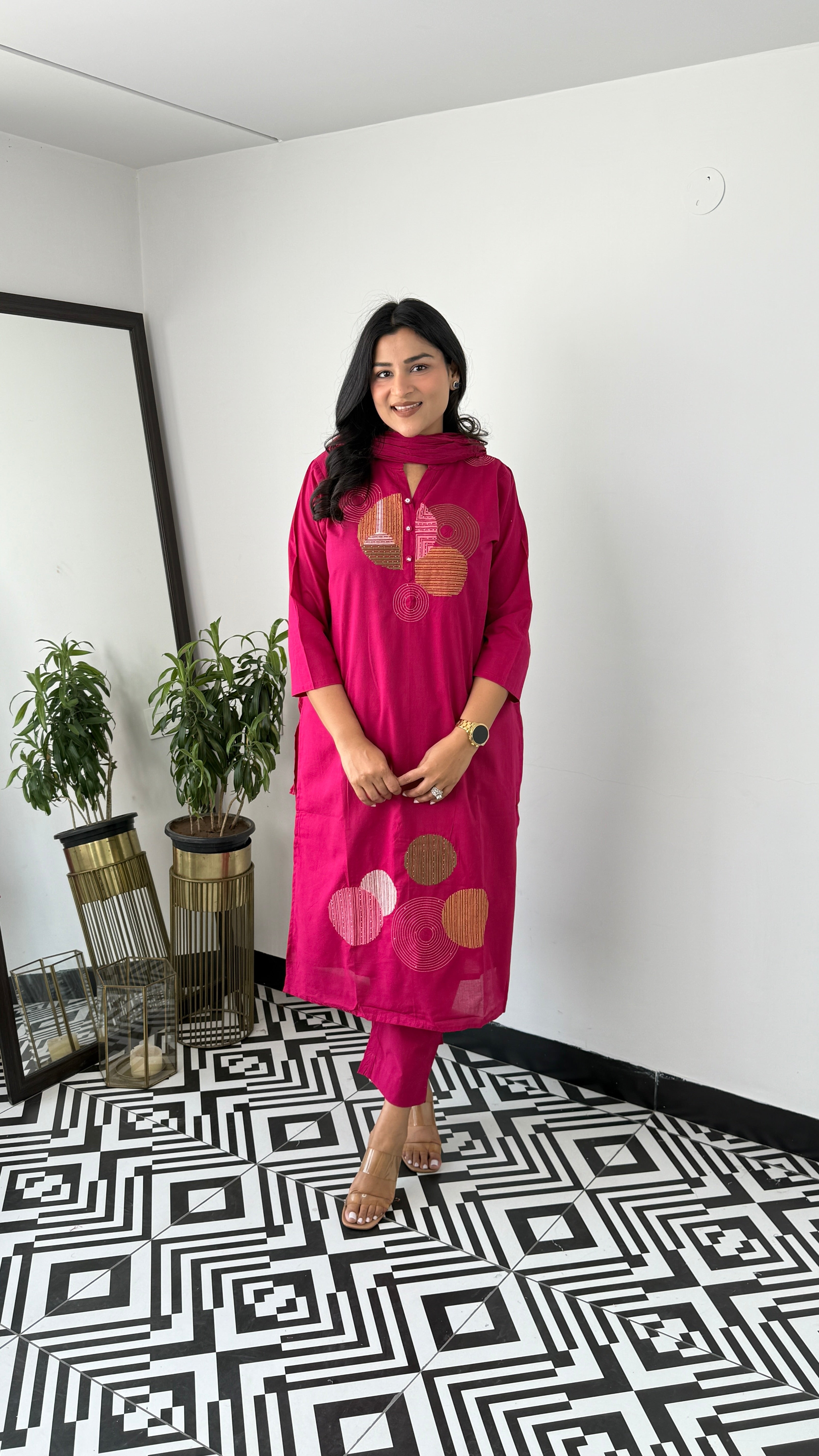 Geometric Magenta Suit Set