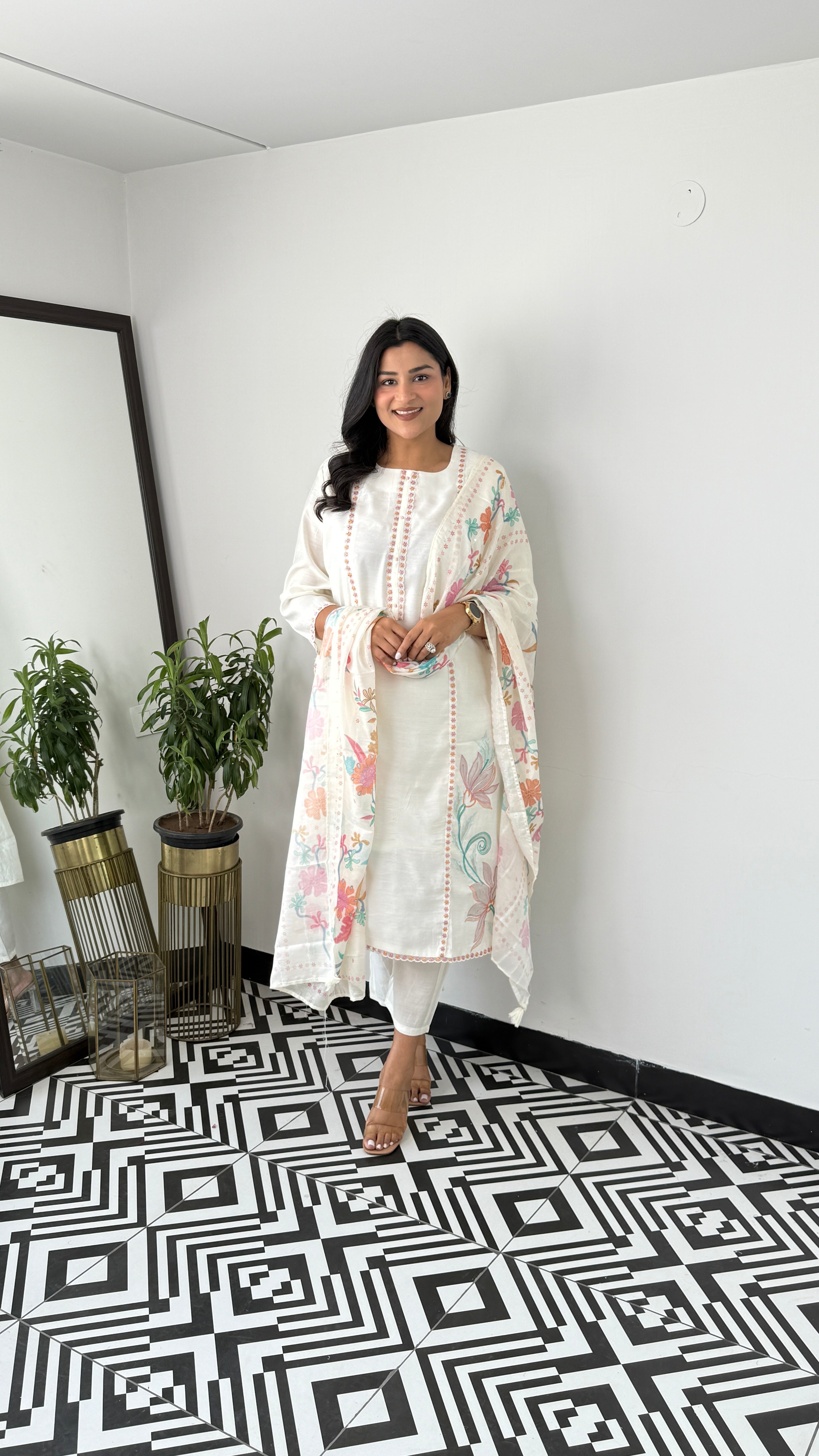 Cotton Organza Ivory Suit Set