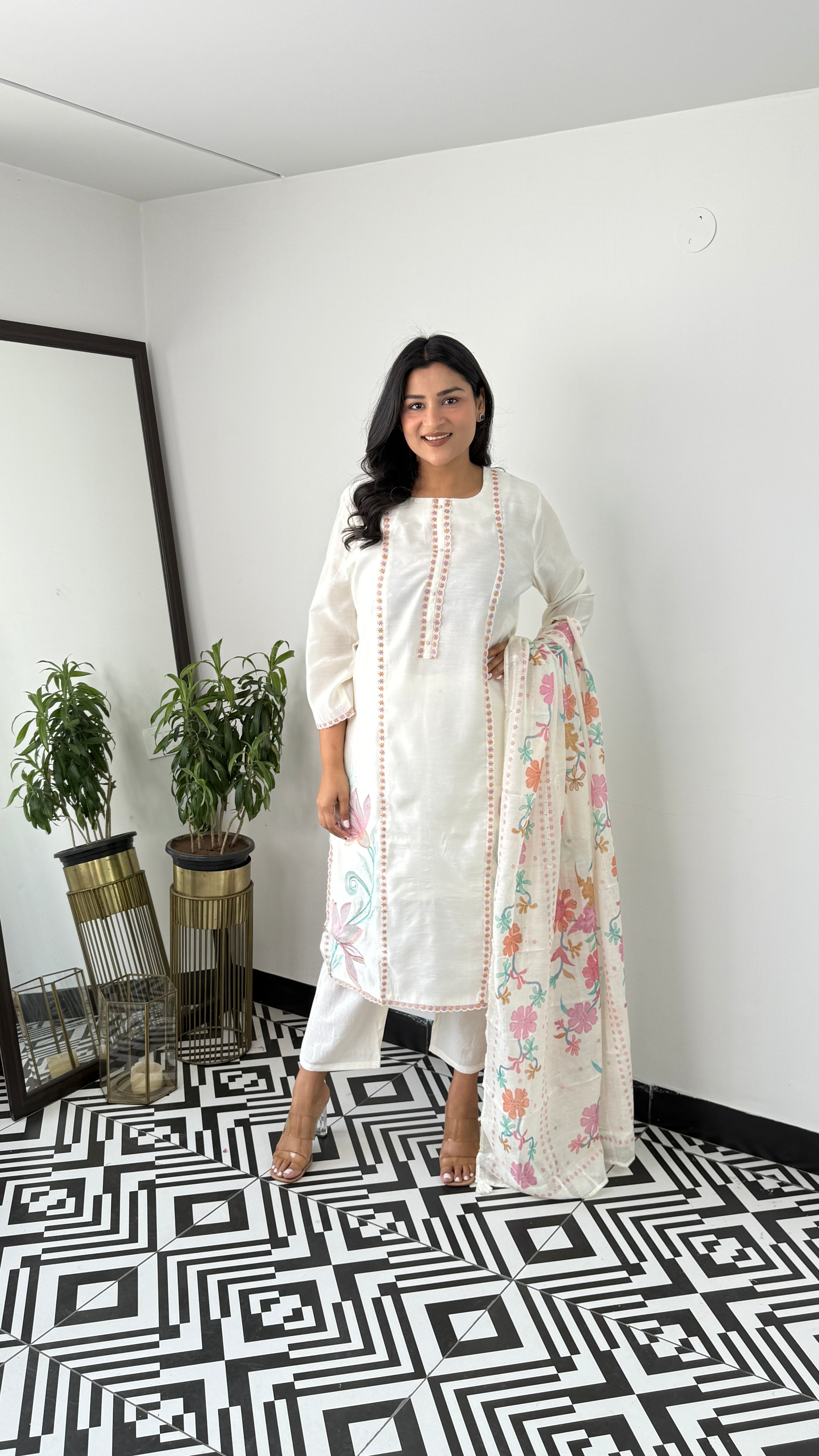 Cotton Organza Ivory Suit Set