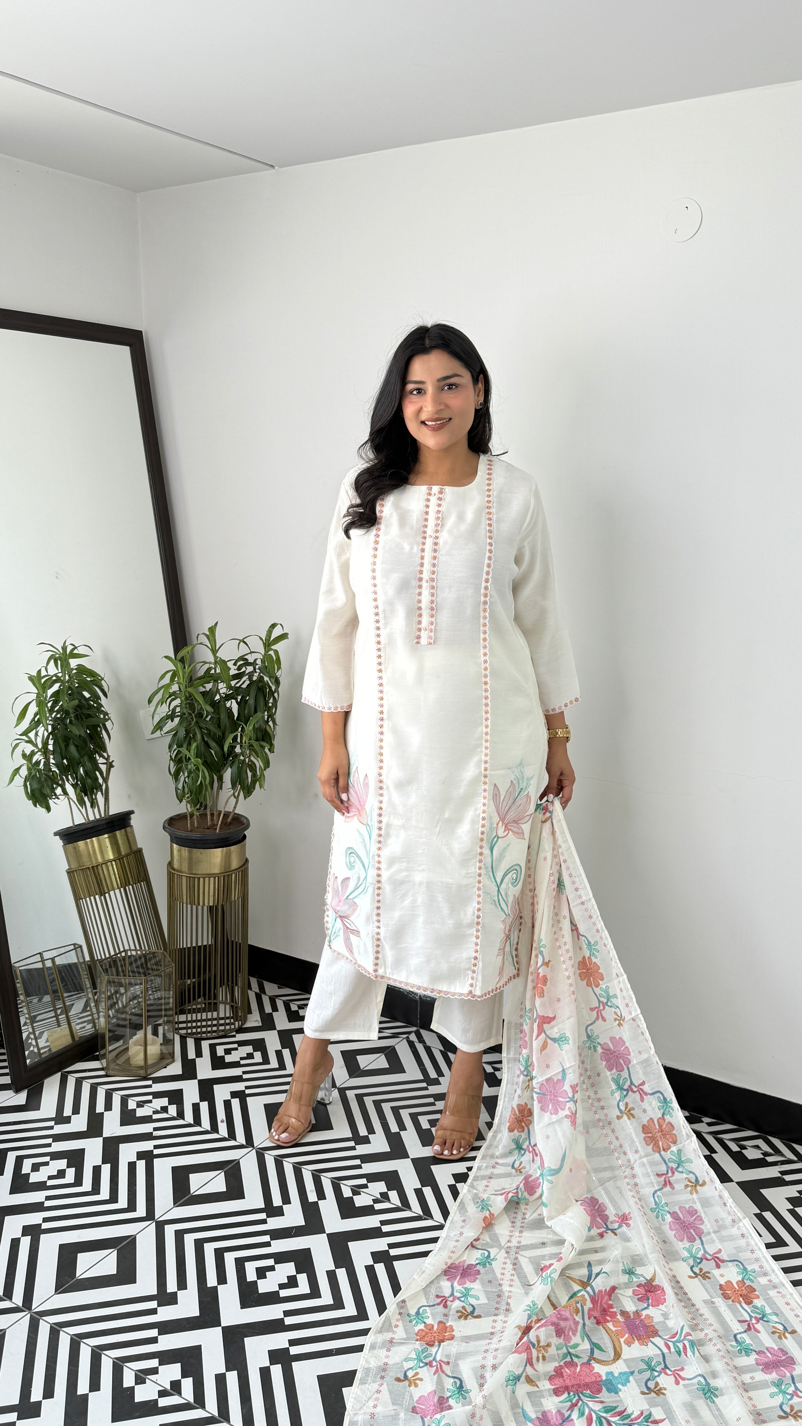 Cotton Organza Ivory Suit Set