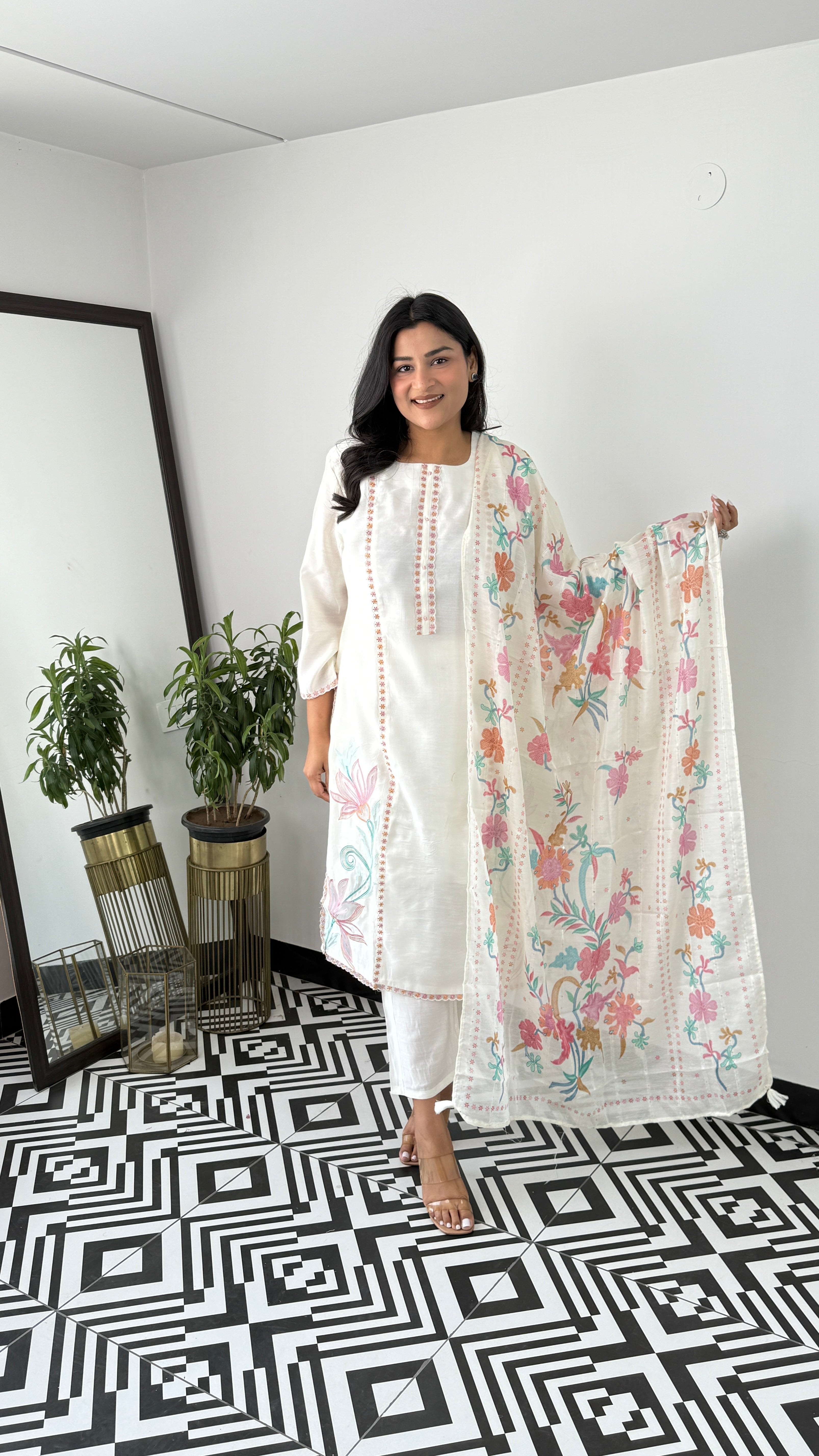 Cotton Organza Ivory Suit Set