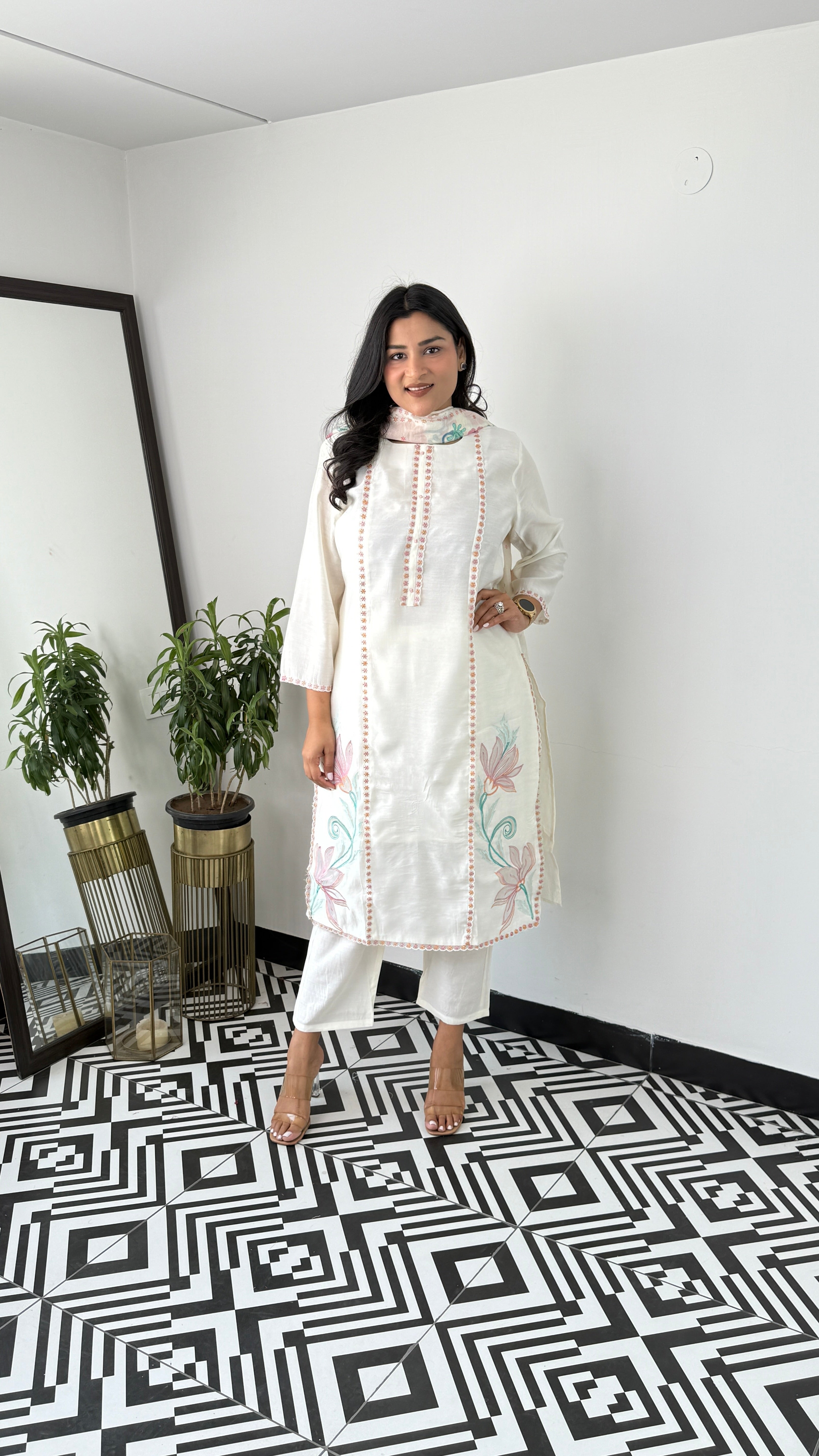 Cotton Organza Ivory Suit Set