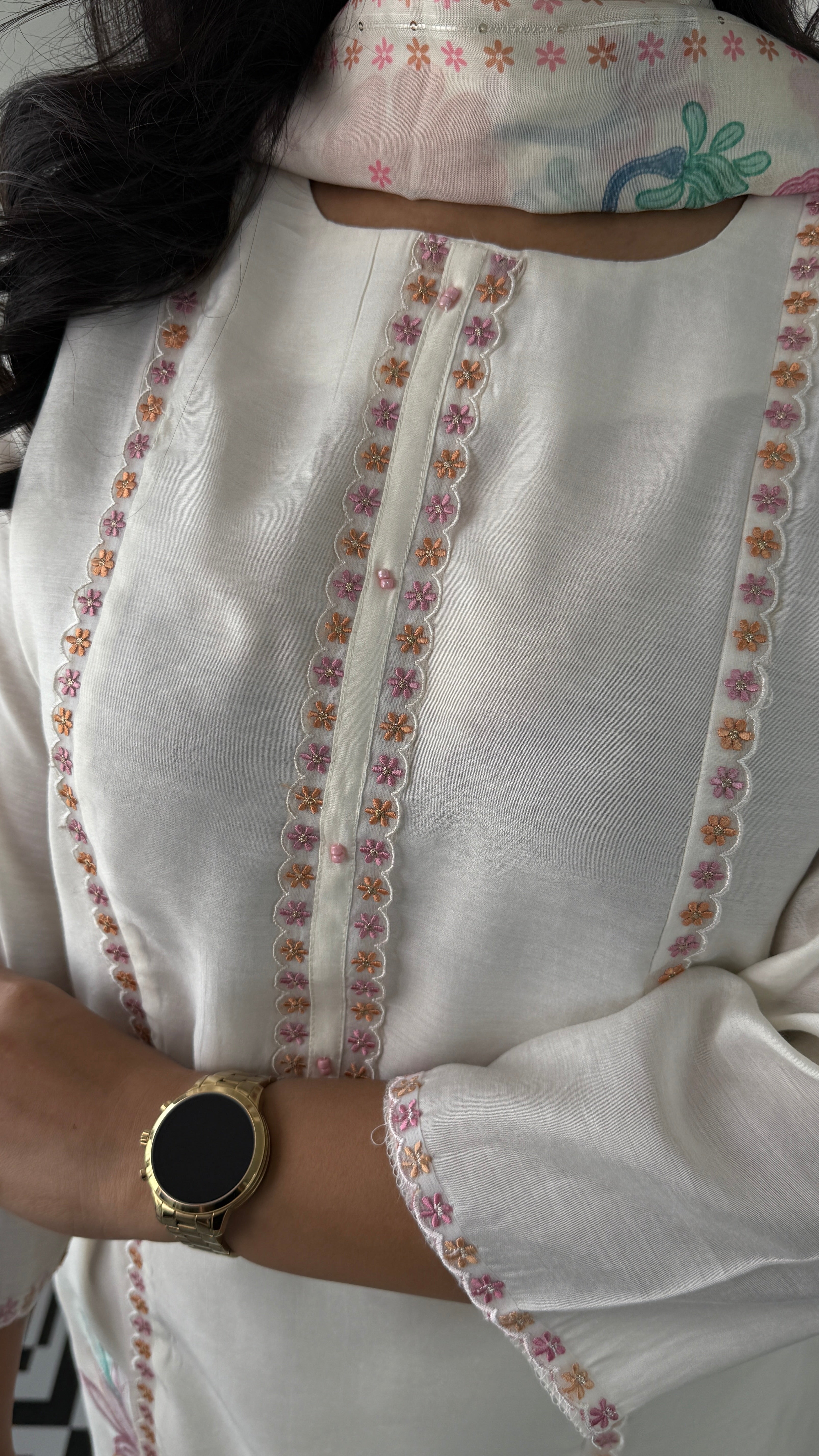 Cotton Organza Ivory Suit Set