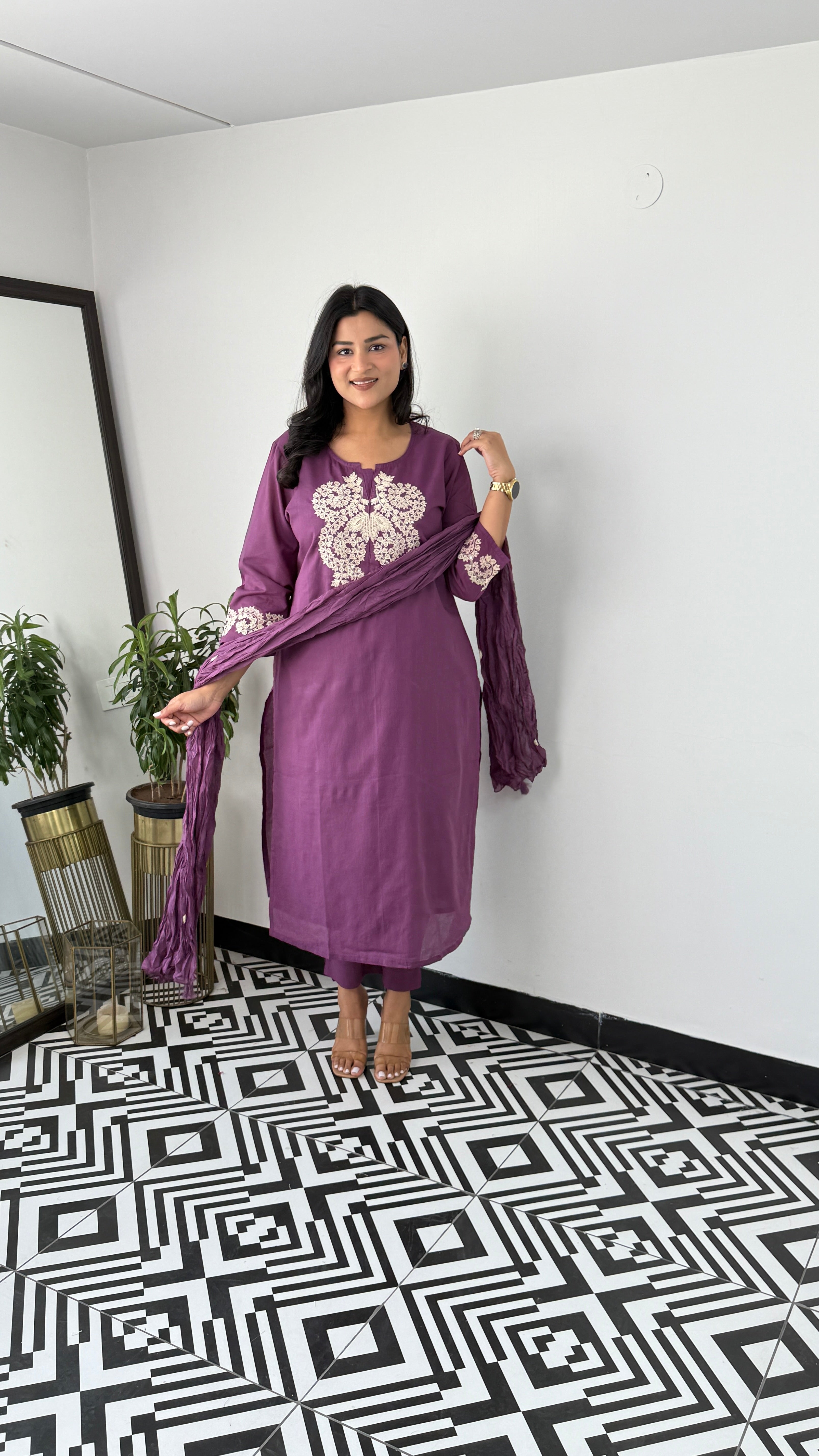 Purple Embroidery Suit Set