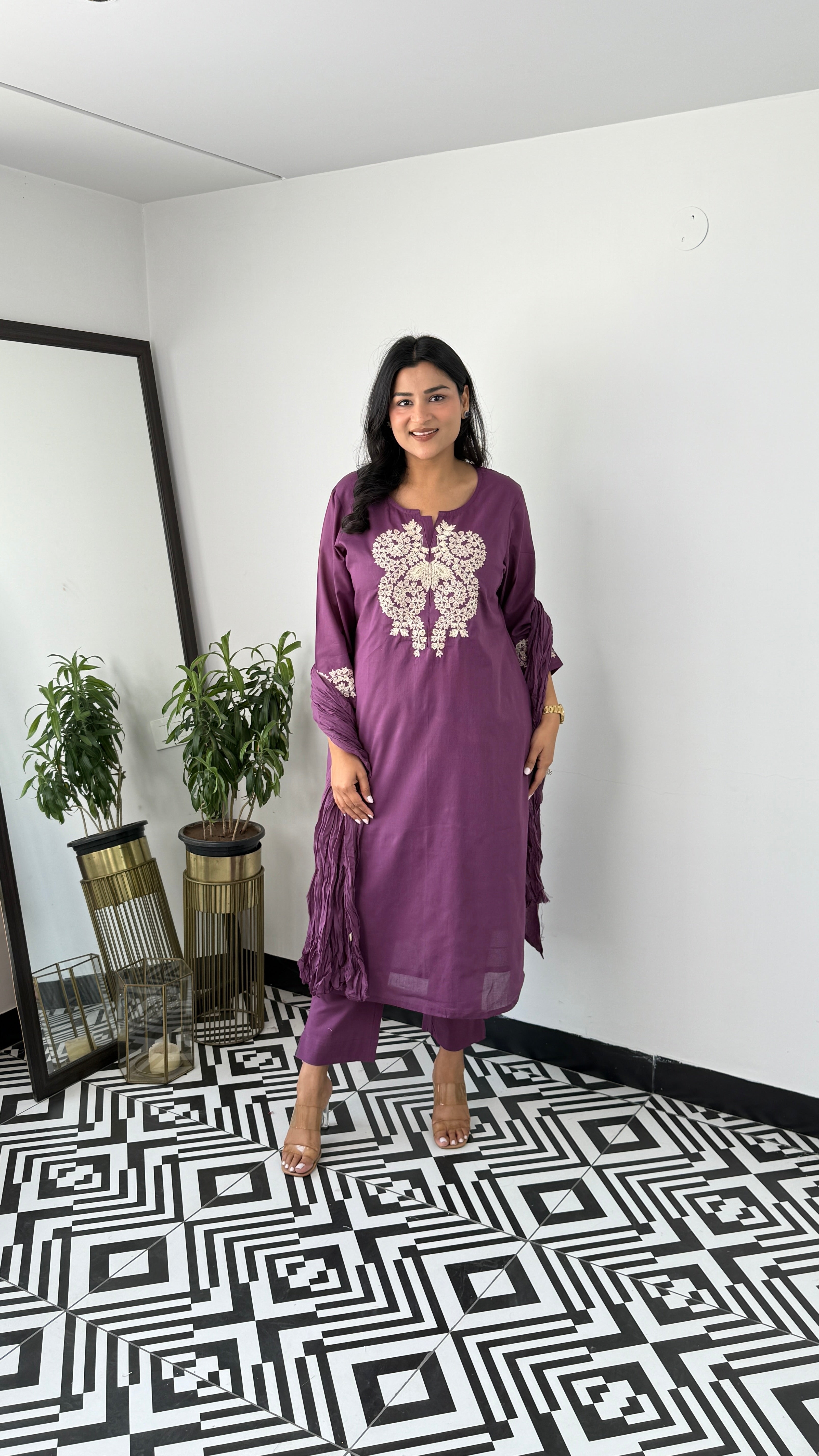 Purple Embroidery Suit Set