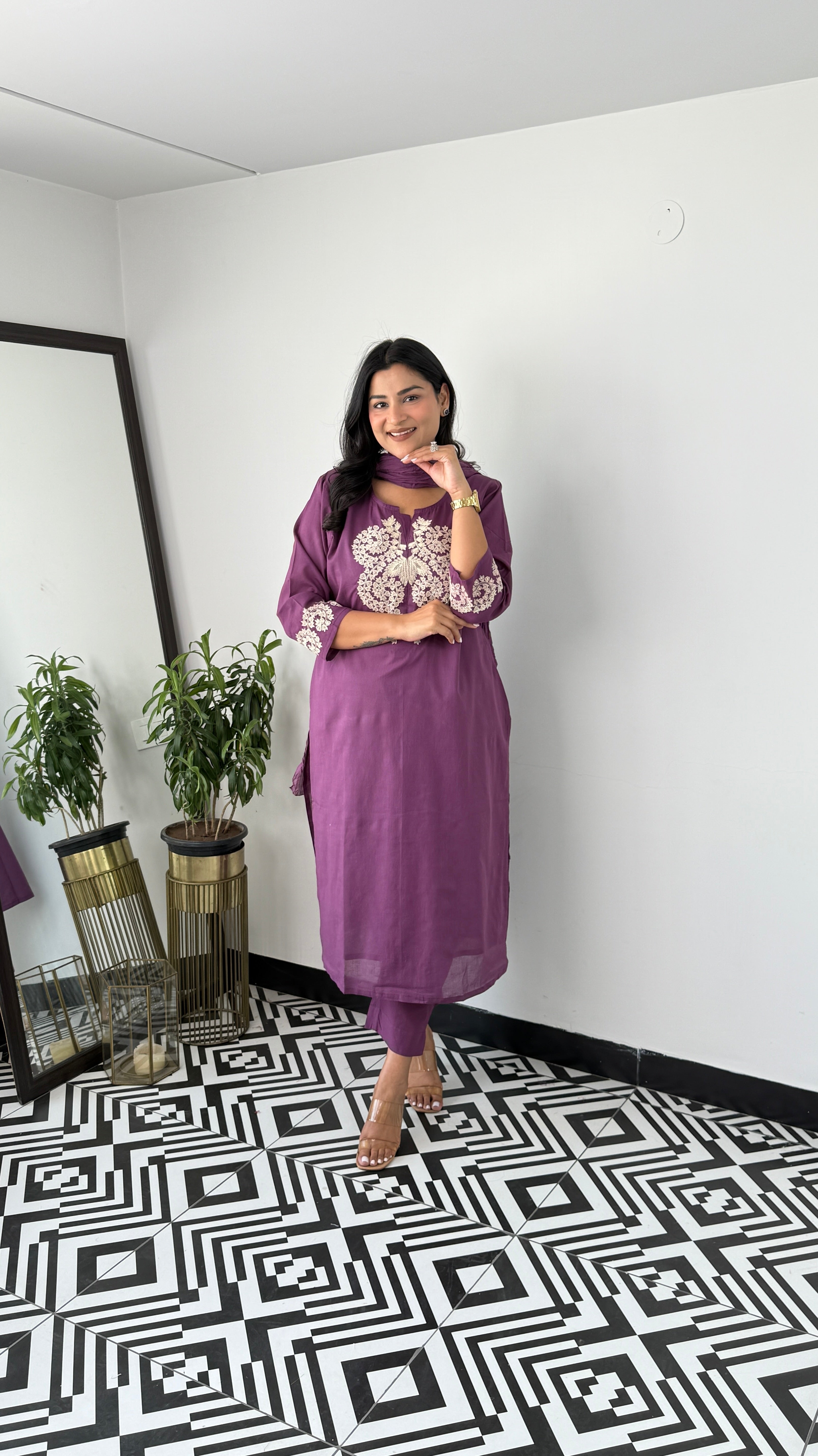Purple Embroidery Suit Set