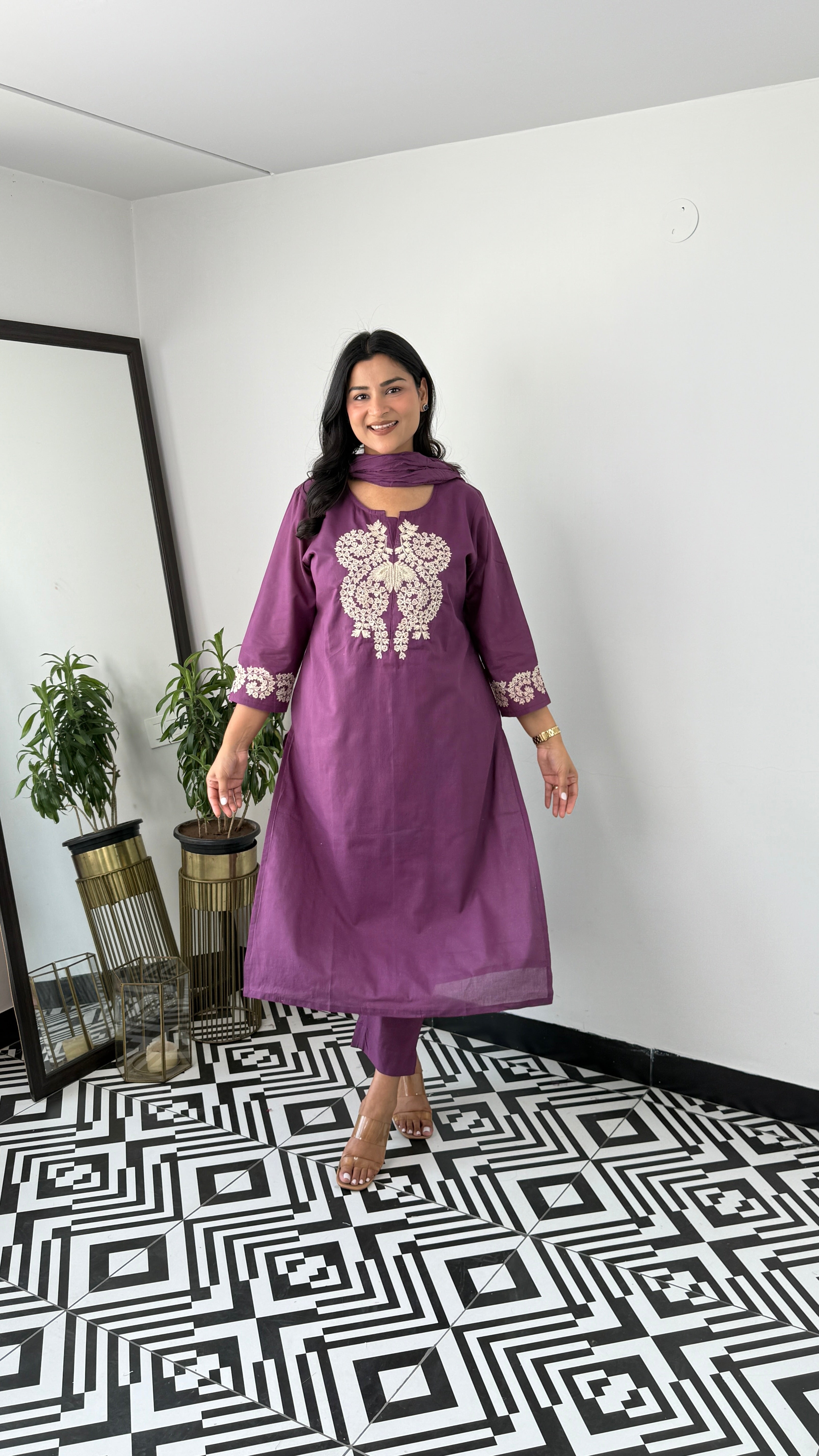 Purple Embroidery Suit Set
