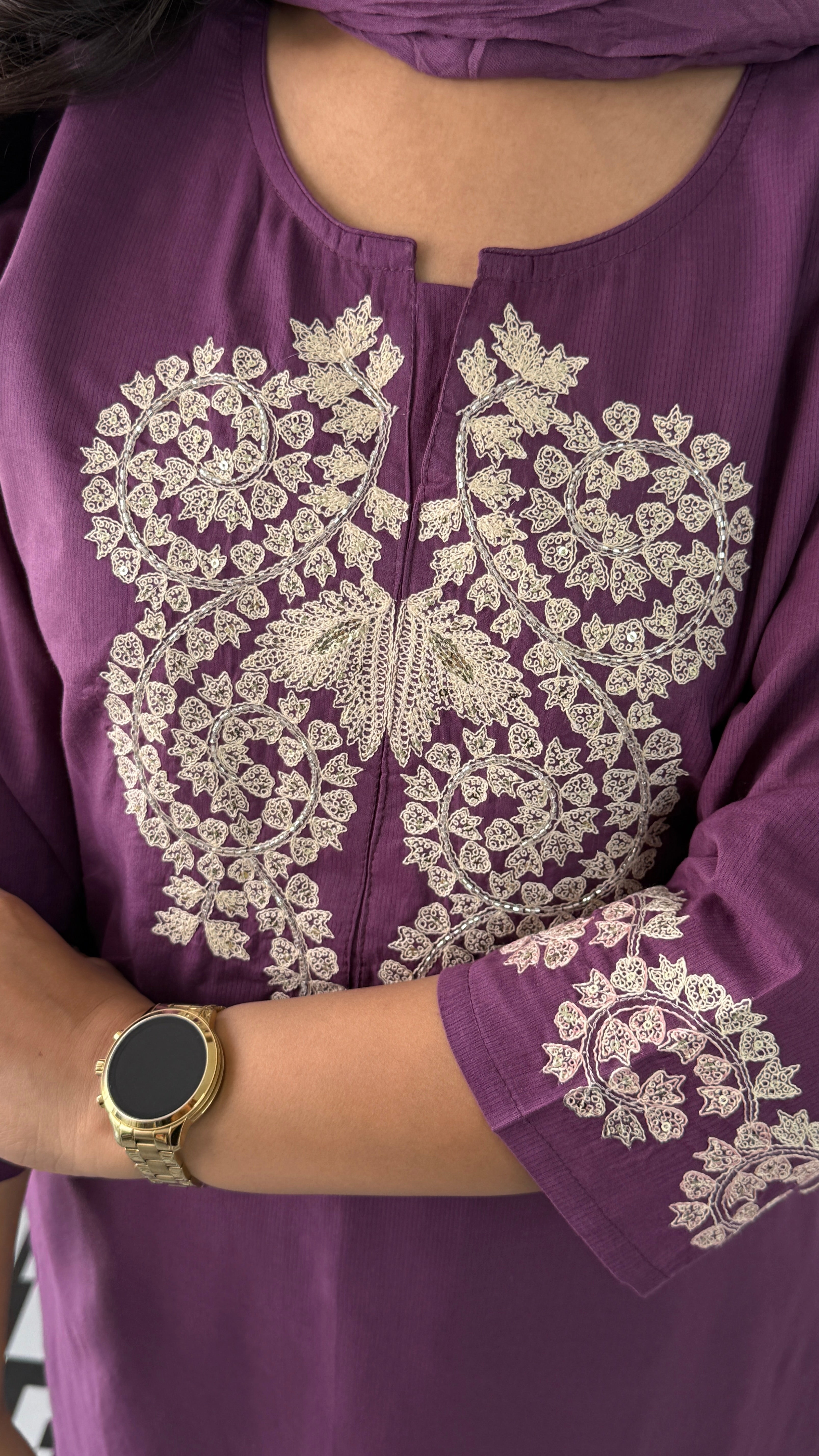 Purple Embroidery Suit Set
