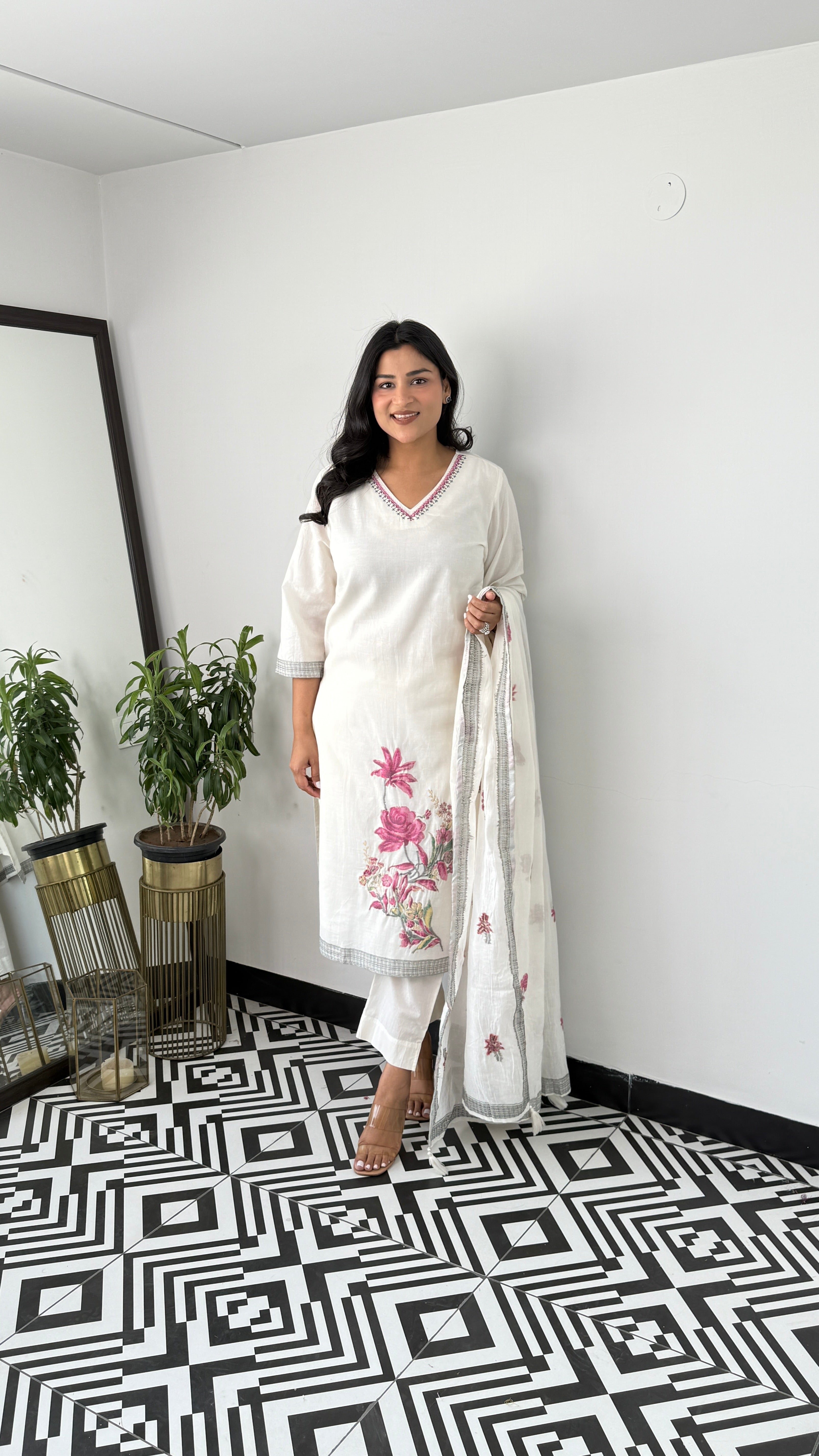 Jamdani Magenta Rose Suit Set