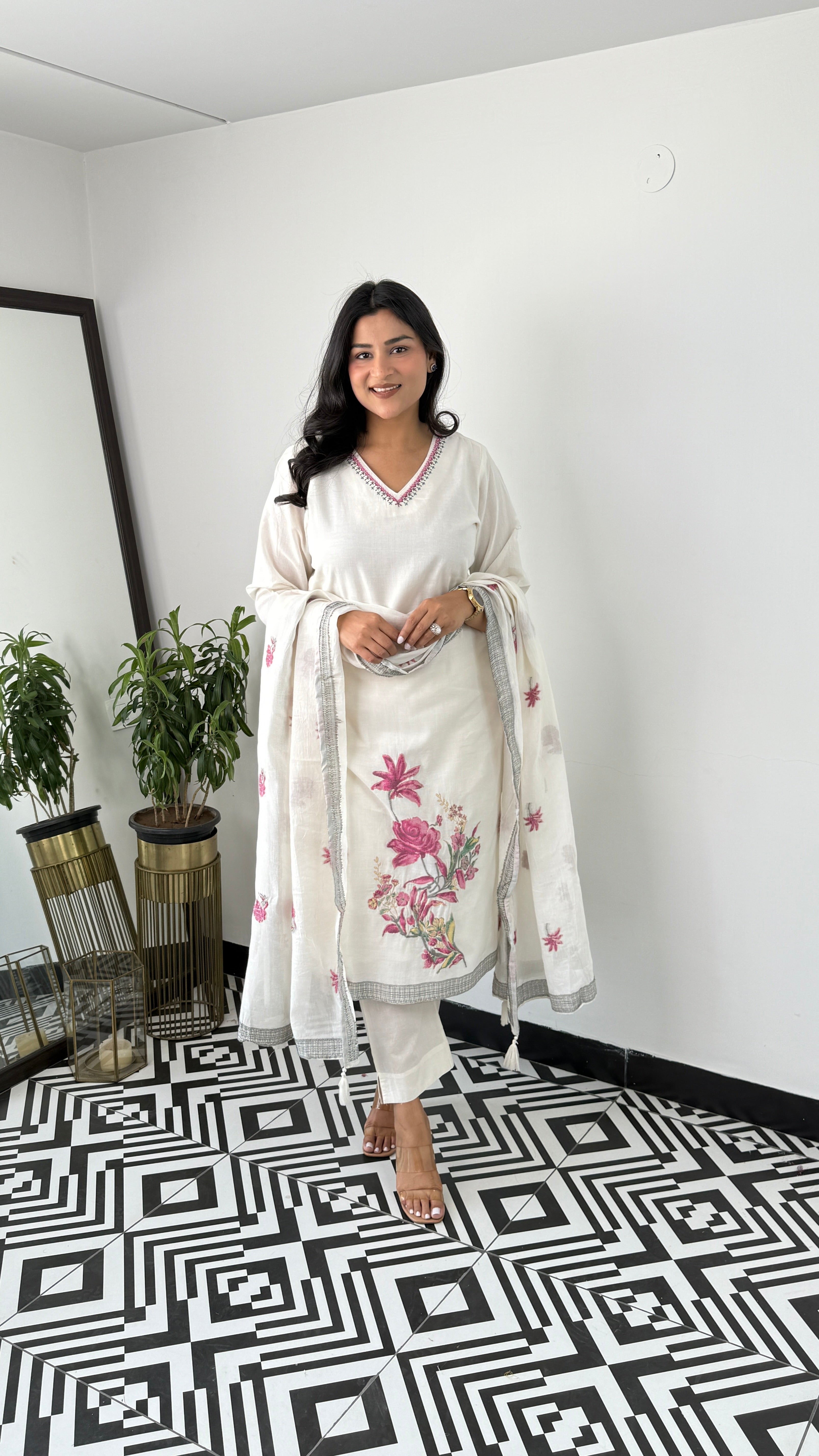 Jamdani Magenta Rose Suit Set