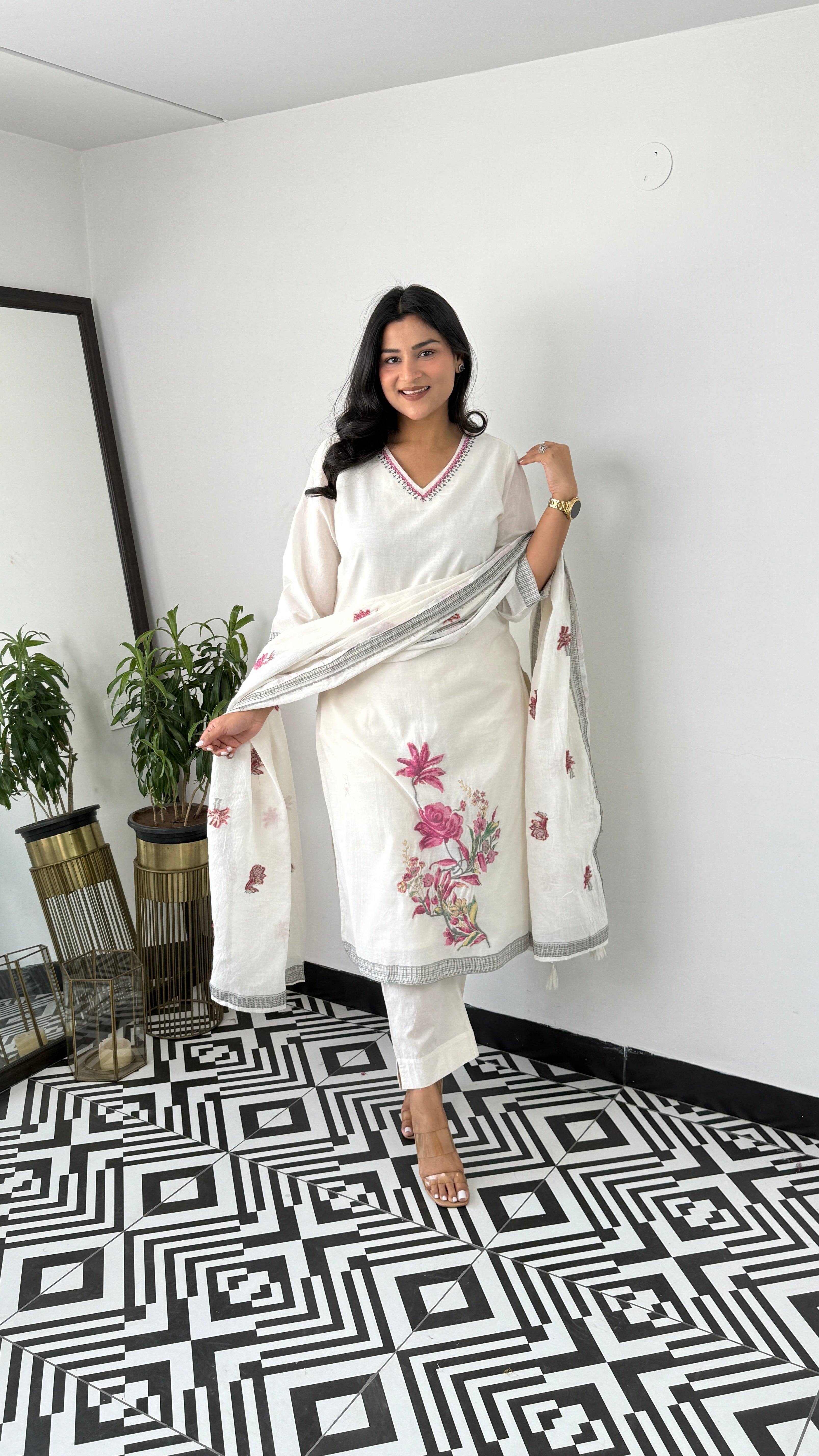 Jamdani Magenta Rose Suit Set