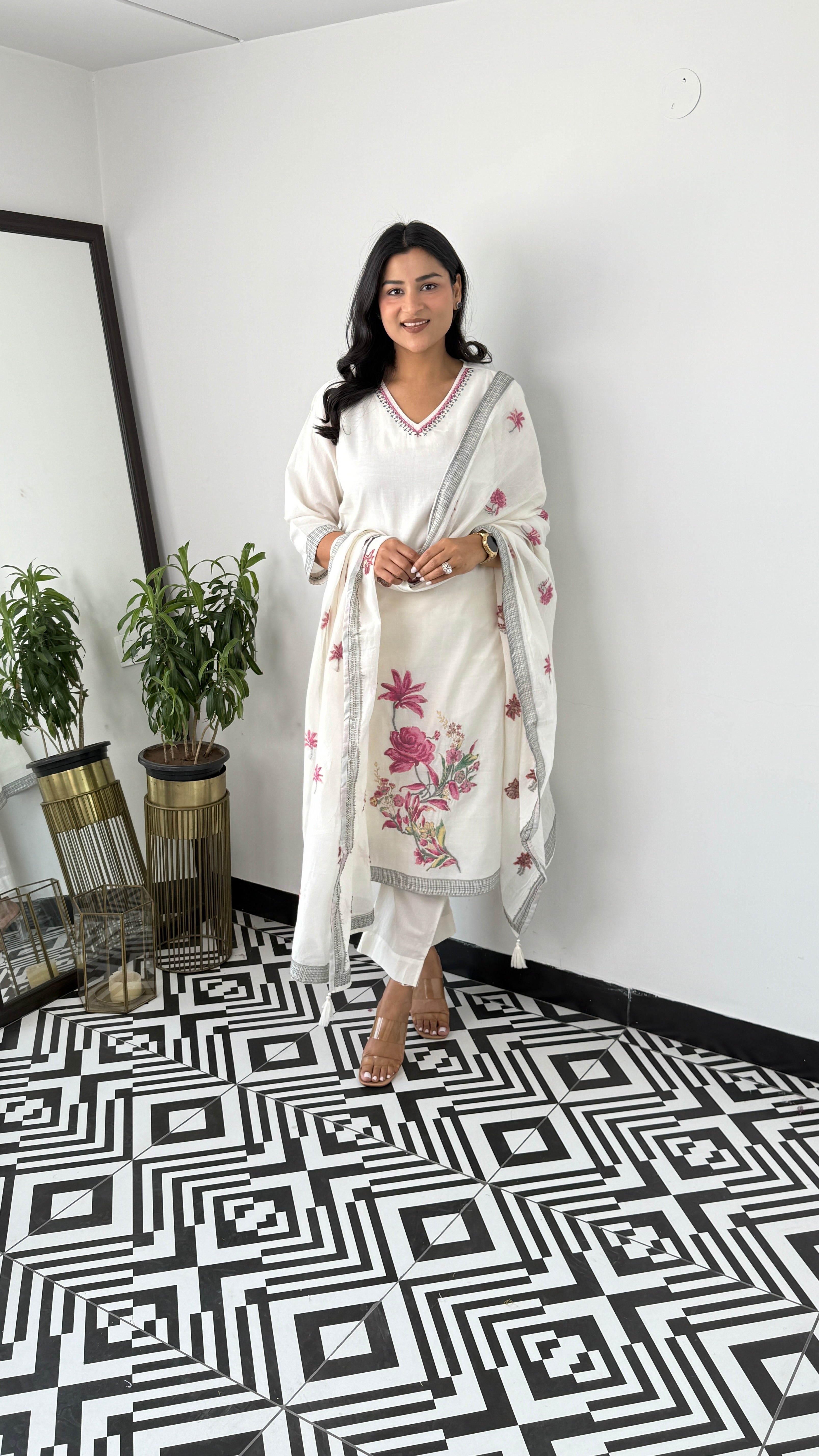 Jamdani Magenta Rose Suit Set