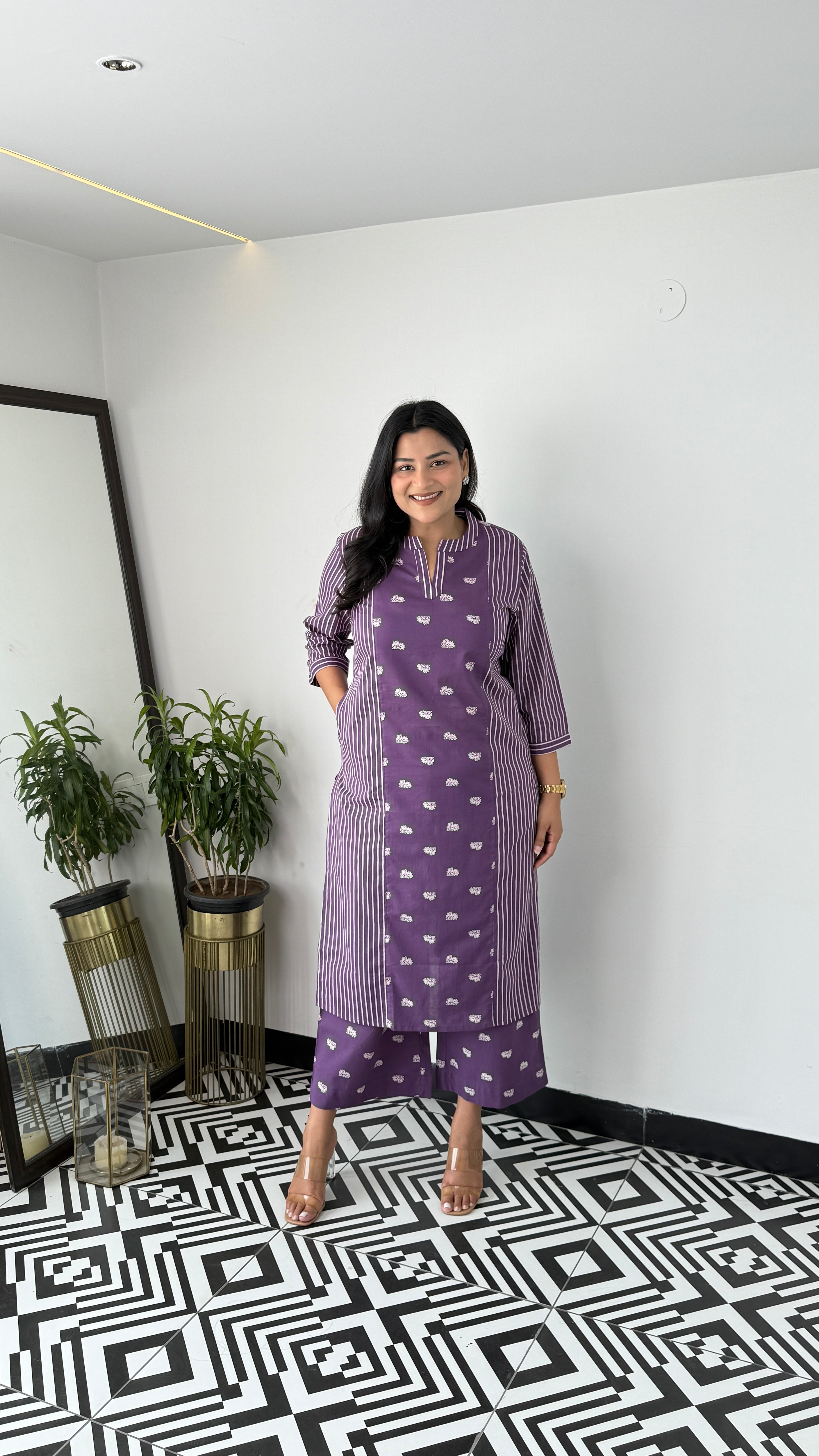 Stripe and Solid Purple Kurta Pants