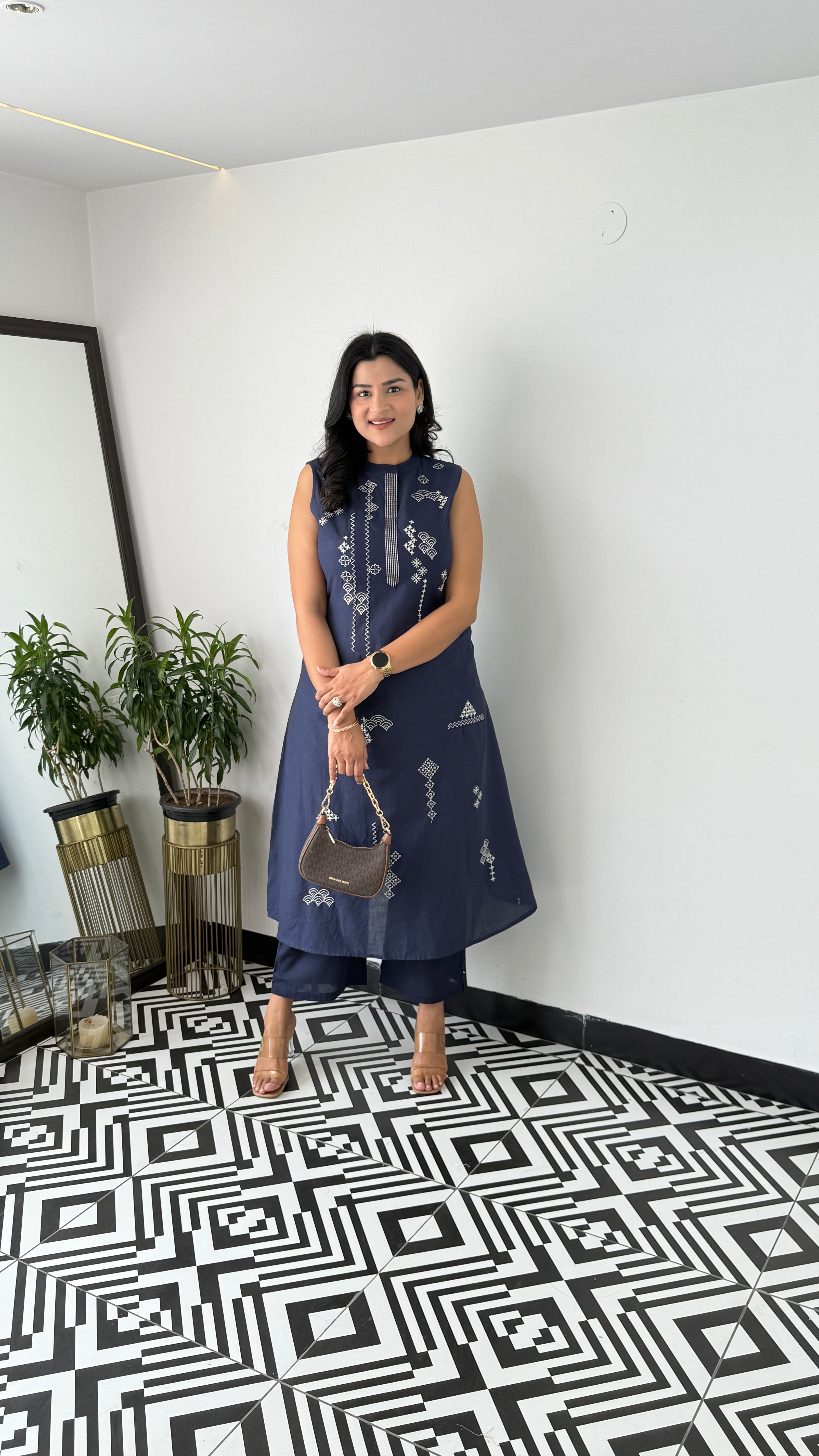 Sleeveless Navy Wifi Kurta Pants