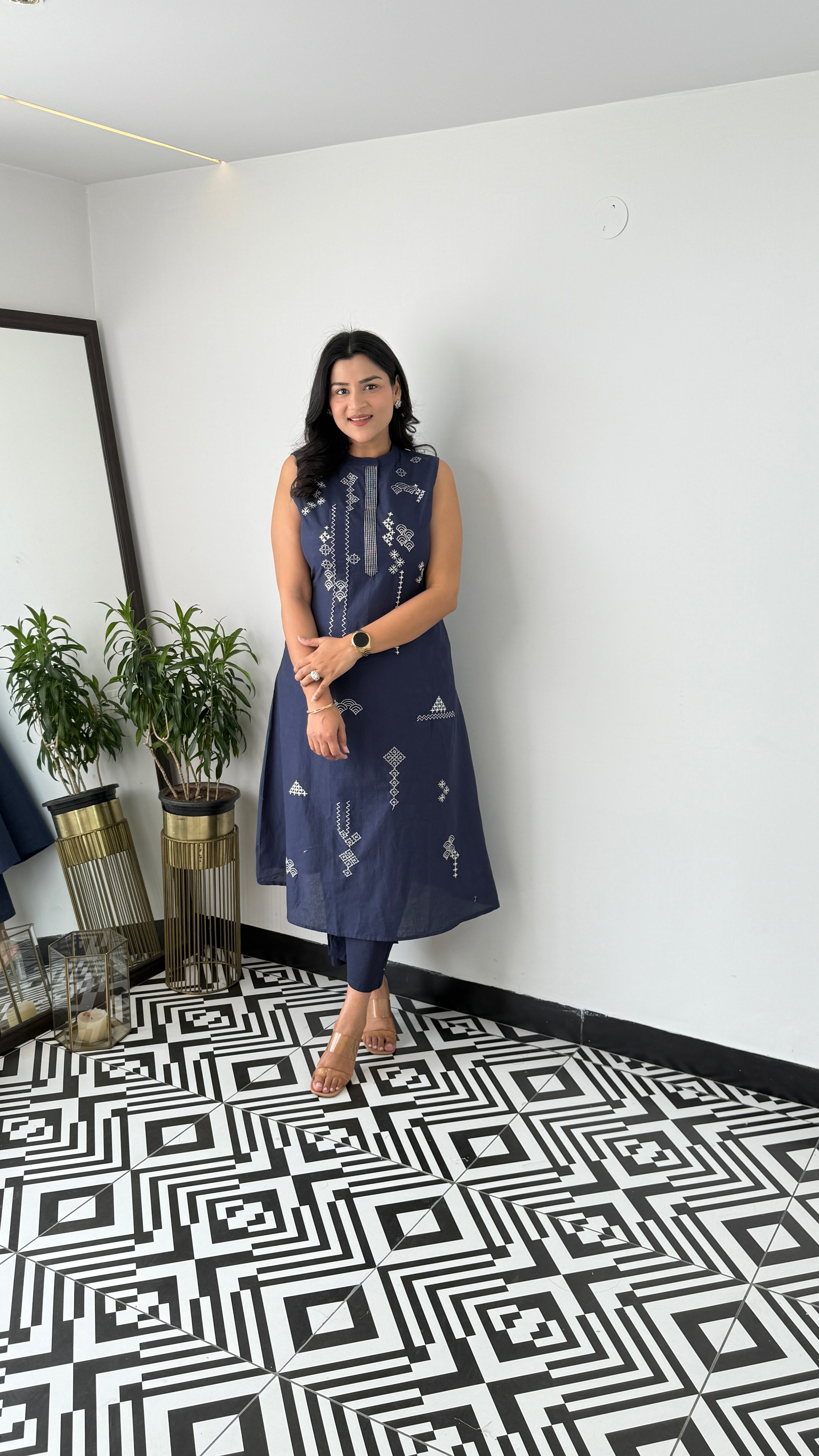 Sleeveless Navy Wifi Kurta Pants