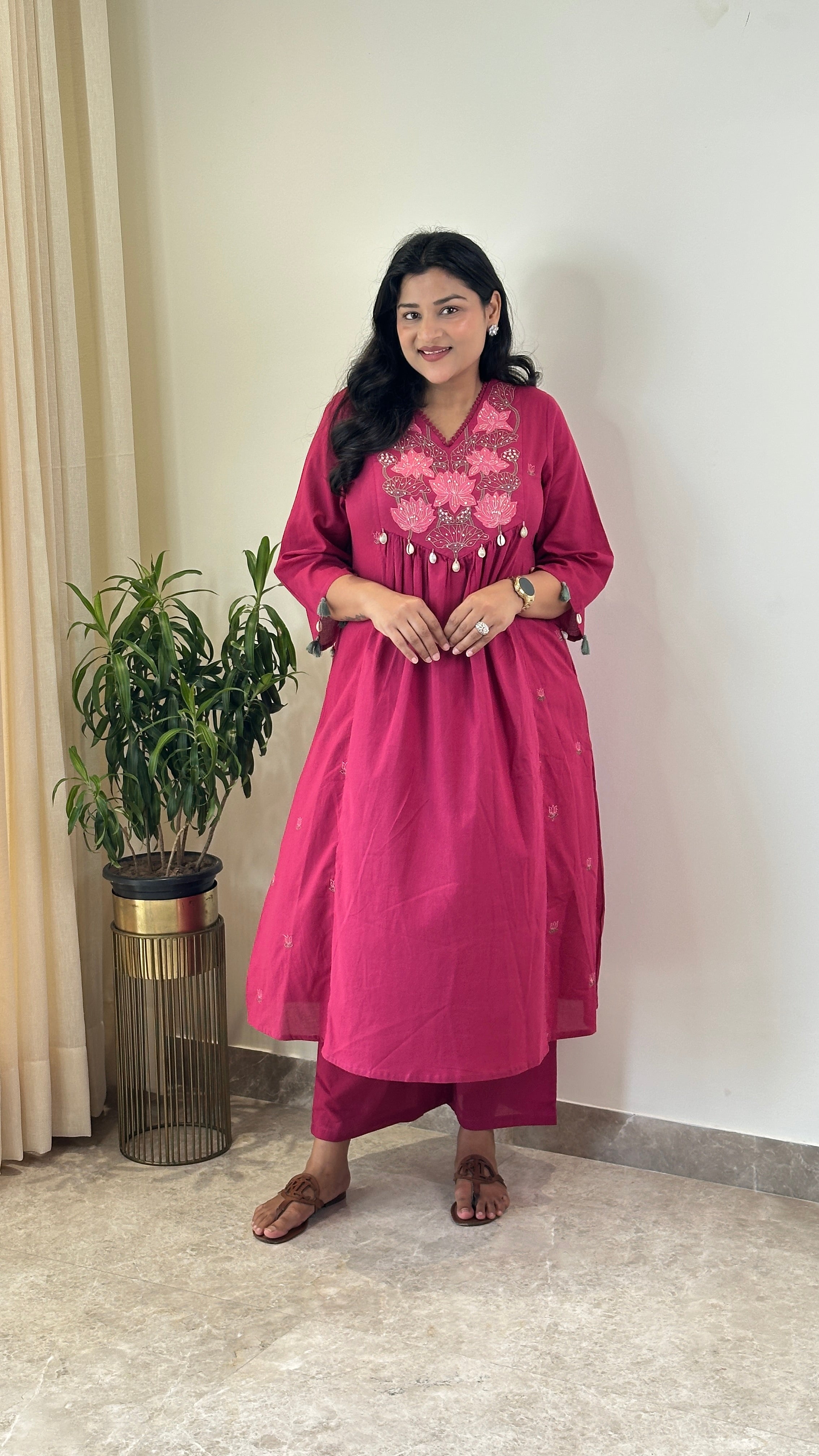 Lotus Motif Pink Kurta Set
