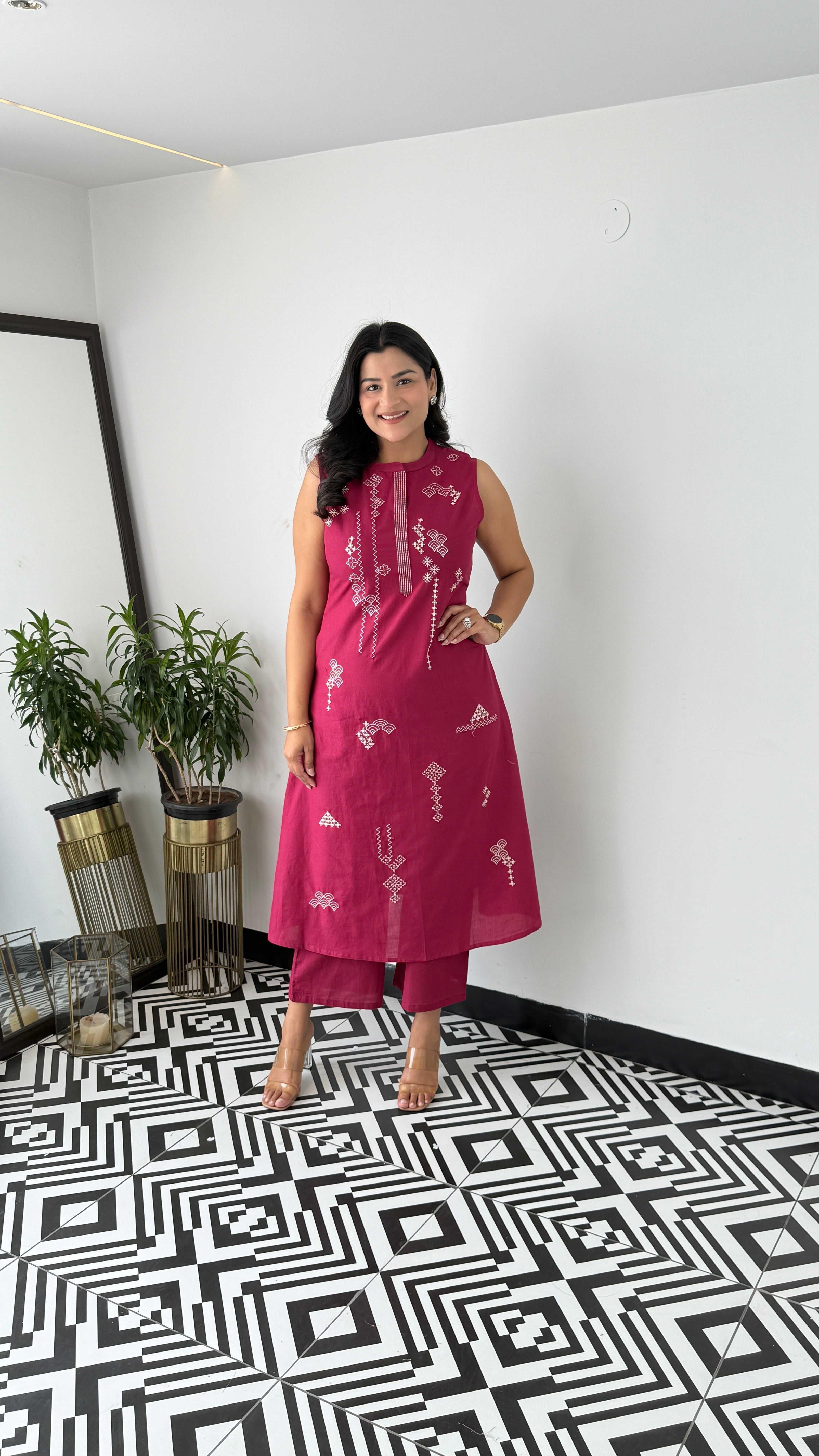 Sleeveless Pink Wifi Kurta Pants